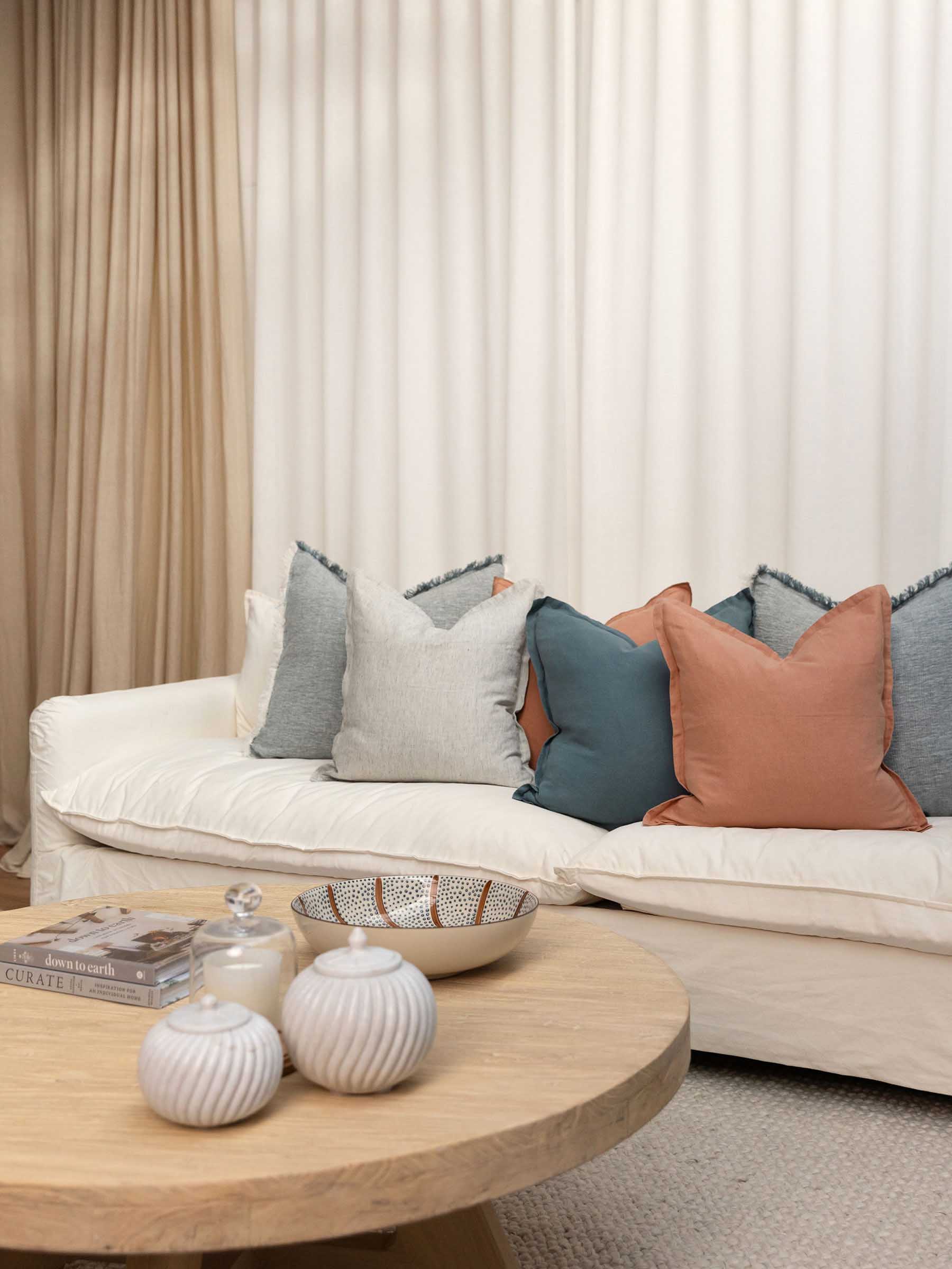 Oliver Fringed Heavy Linen Cushion Petrol