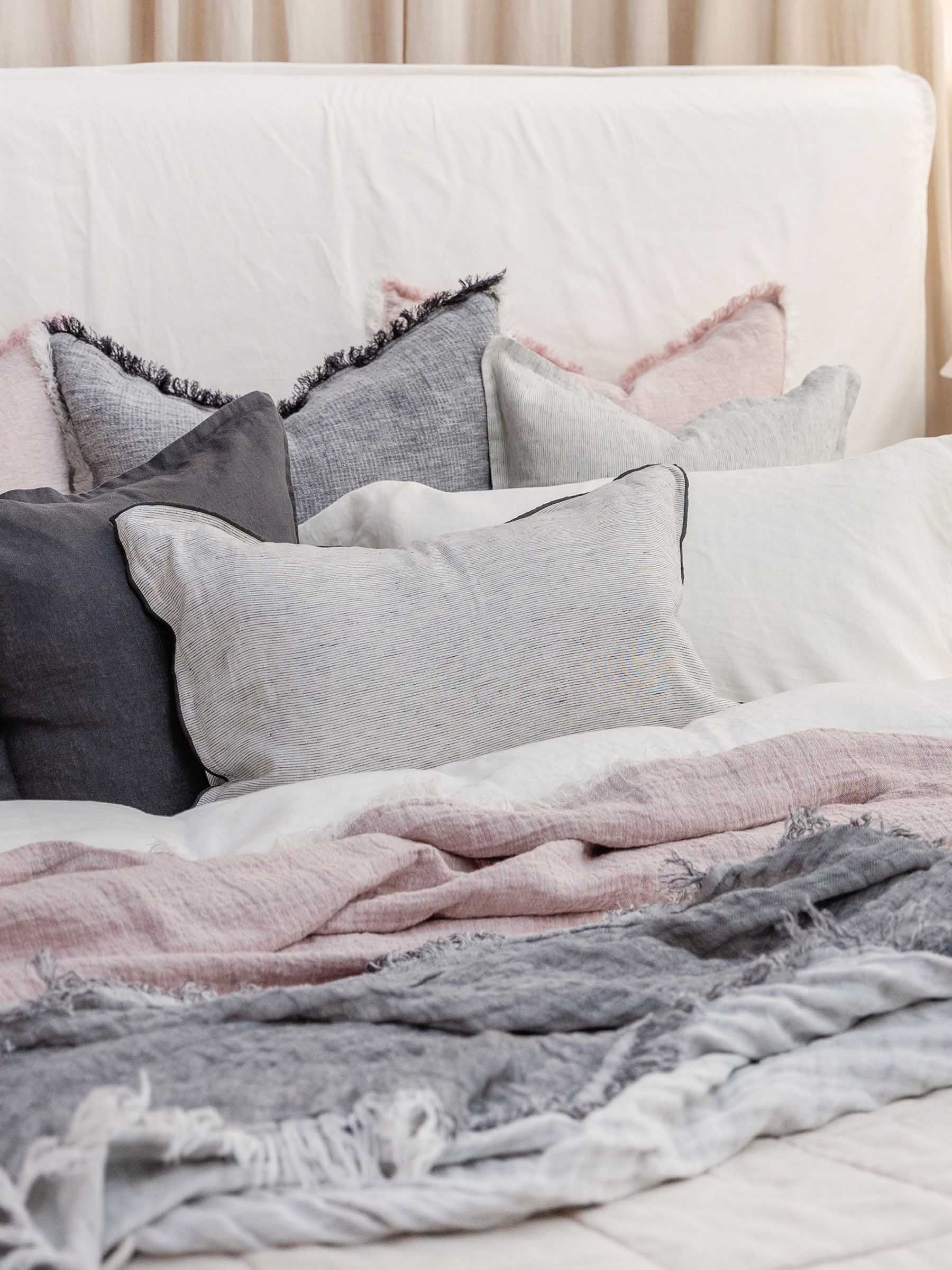 Oliver Fringed Heavy Linen Cushion Charcoal