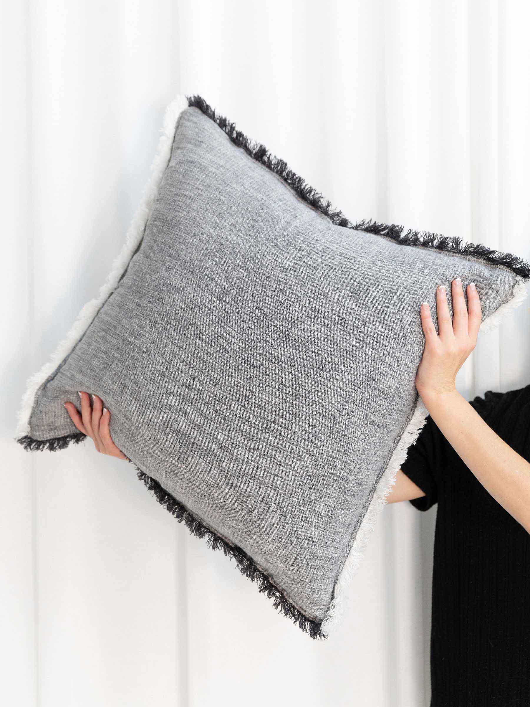 Oliver Heavy Linen Cushion Charcoal