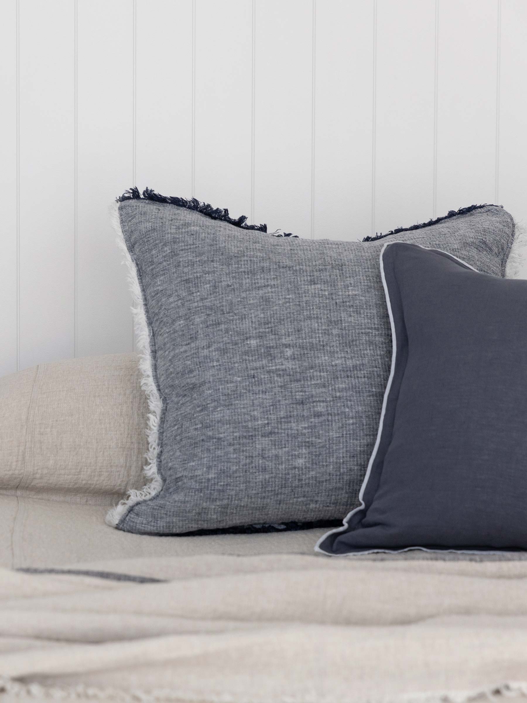 Oliver Fringed Heavy Linen Cushion Navy