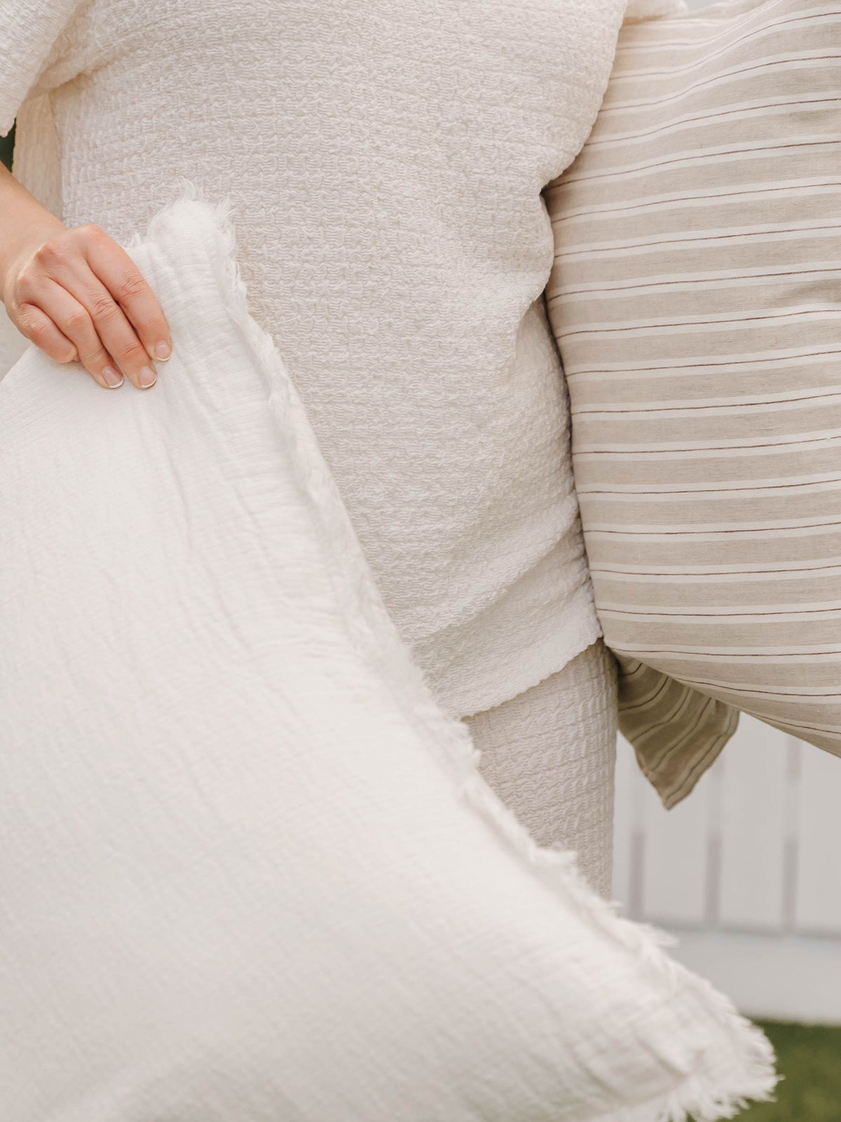 Oliver Fringed Heavy Linen Cushion White | PRE ORDER