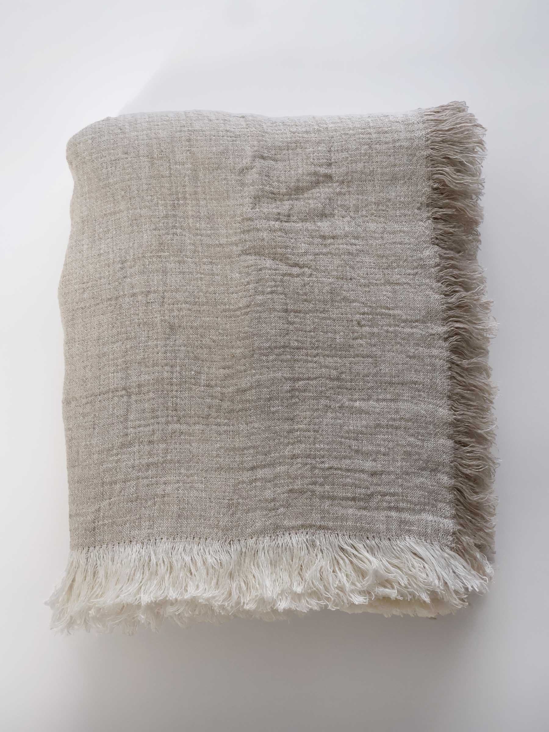 Oliver Fringed Heavy Linen Bed Cover/Throw Natural