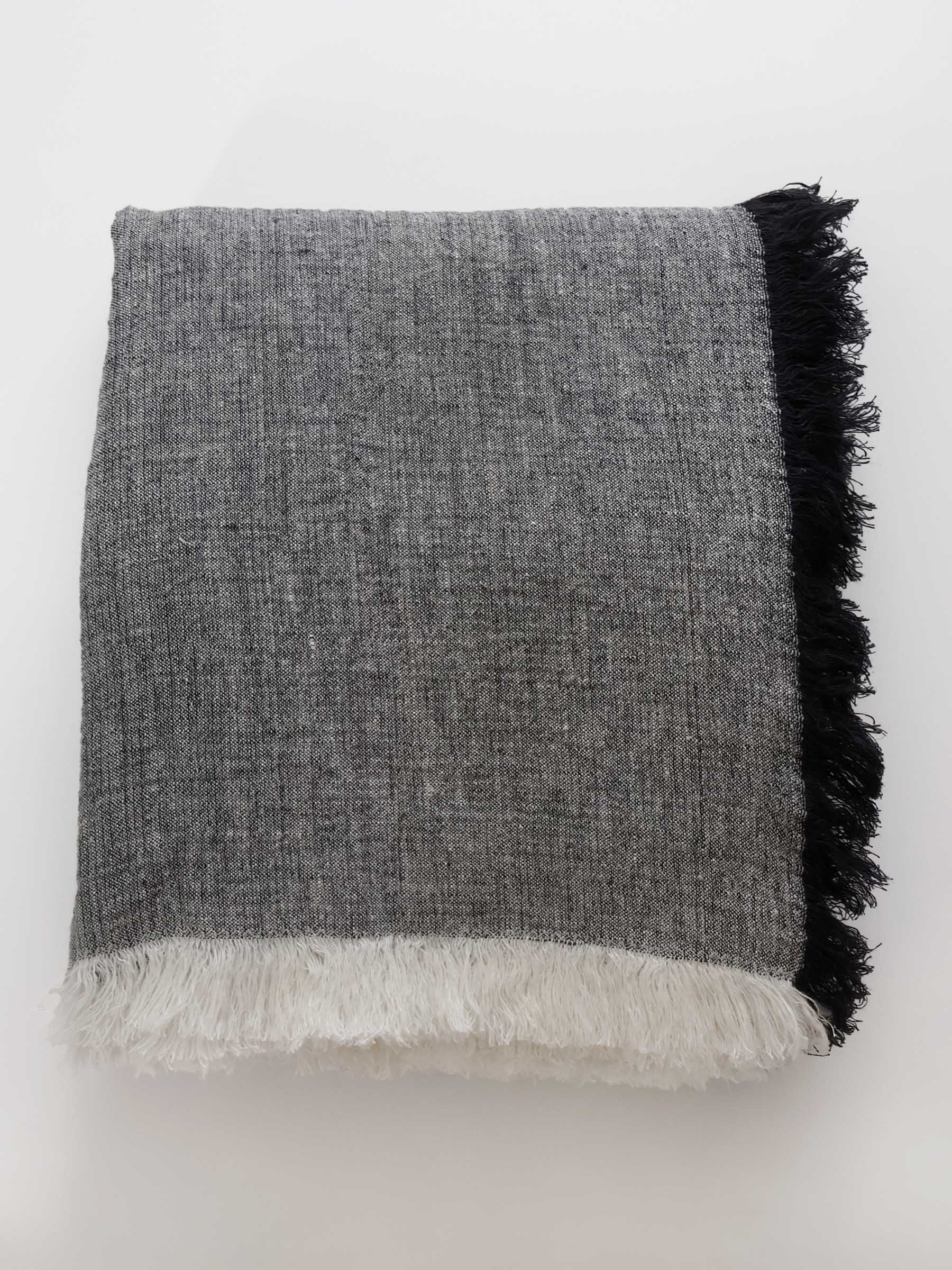 Oliver Fringed Heavy Linen Bed Cover/Throw Charcoal