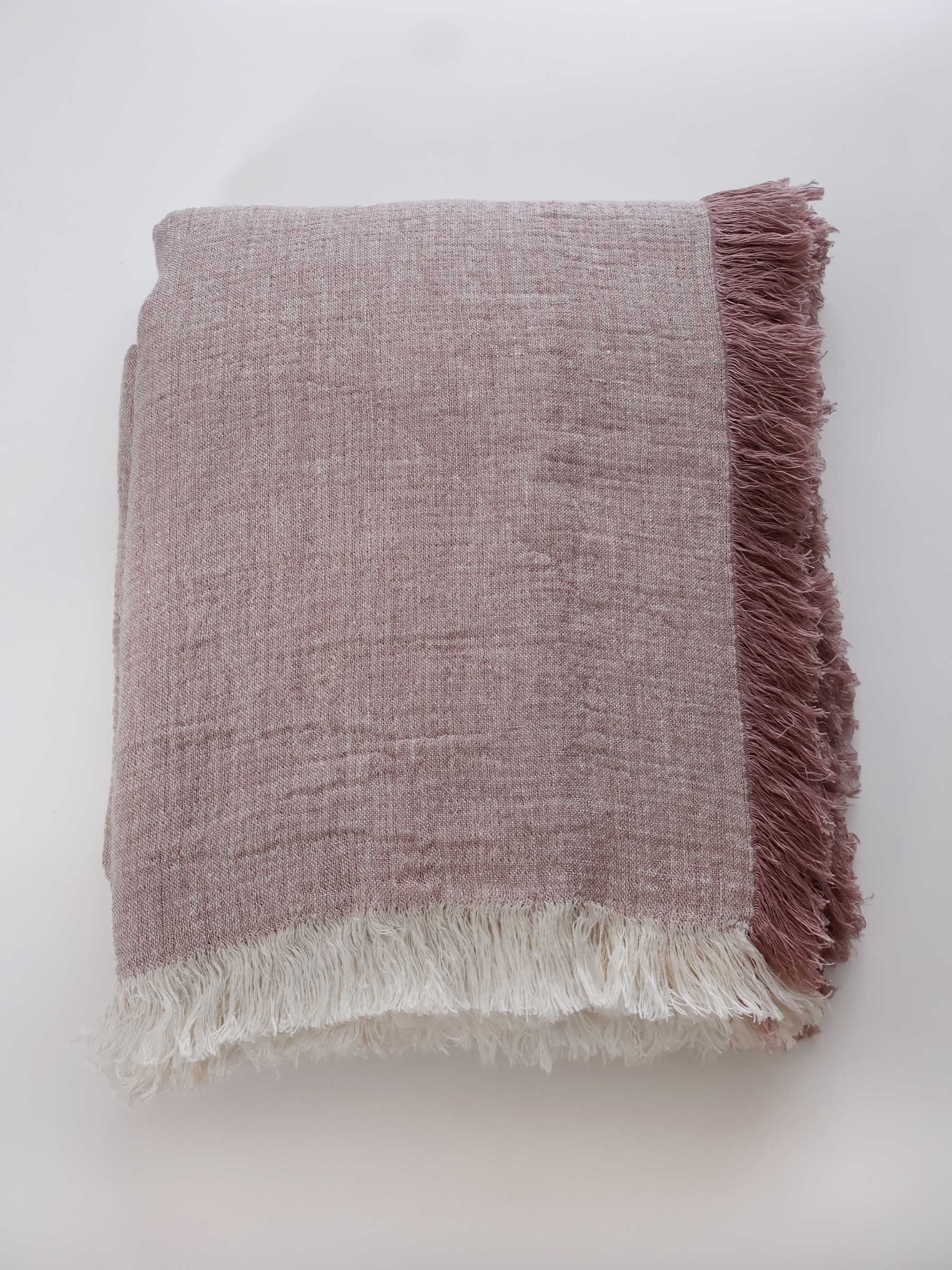 Oliver Fringed Heavy Linen Bed Cover/Throw Lavender Pink