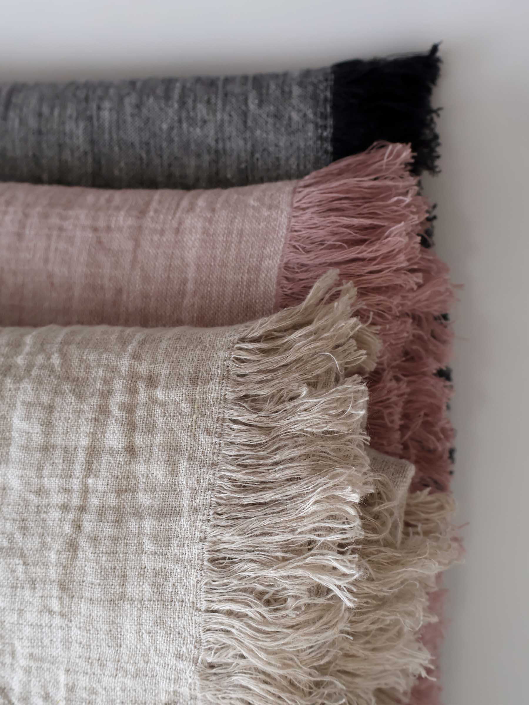 Oliver Fringed Heavy Linen Bed Cover/Throw Natural