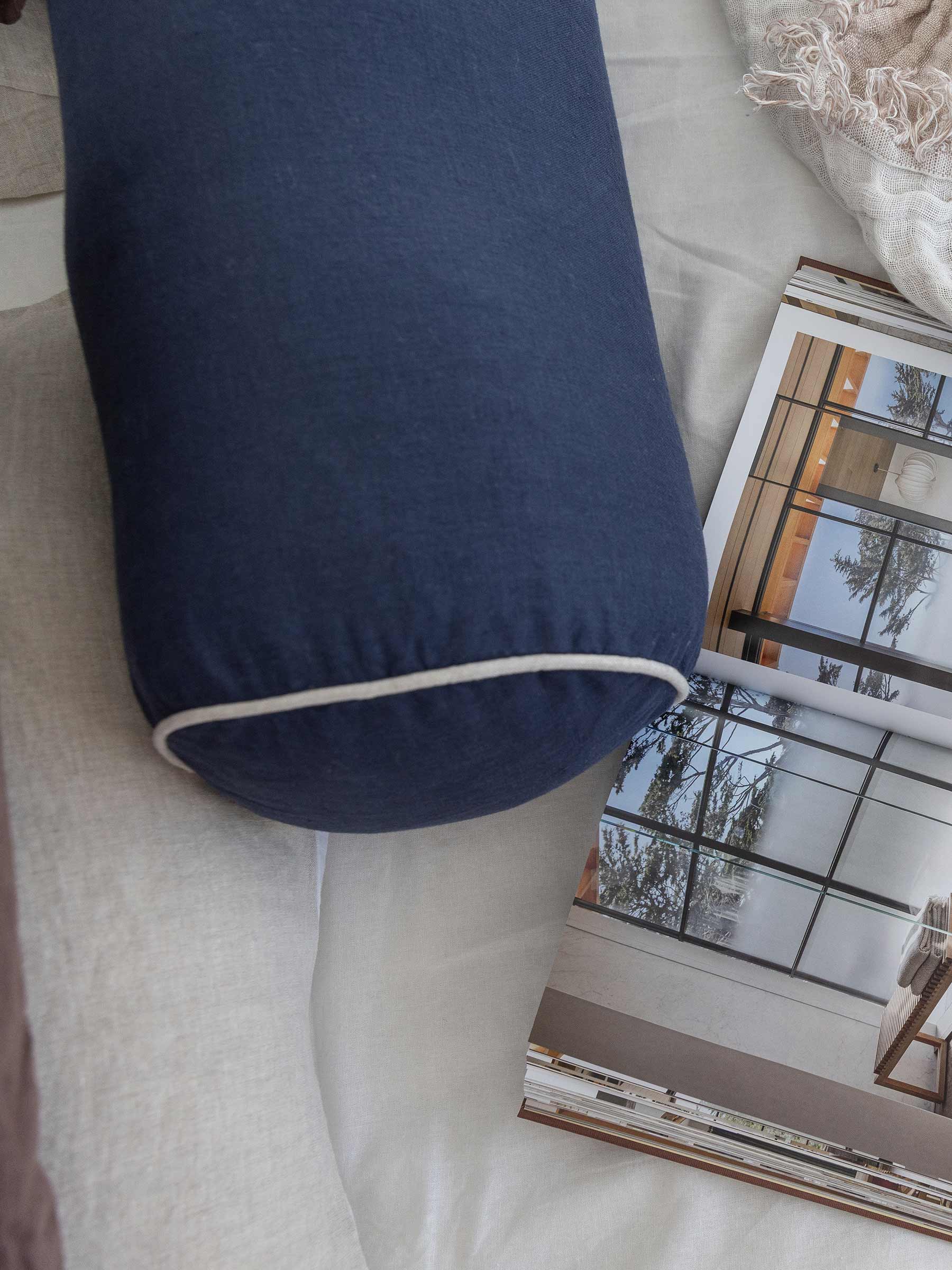 Piper Linen Bolster Cushion Indigo Navy