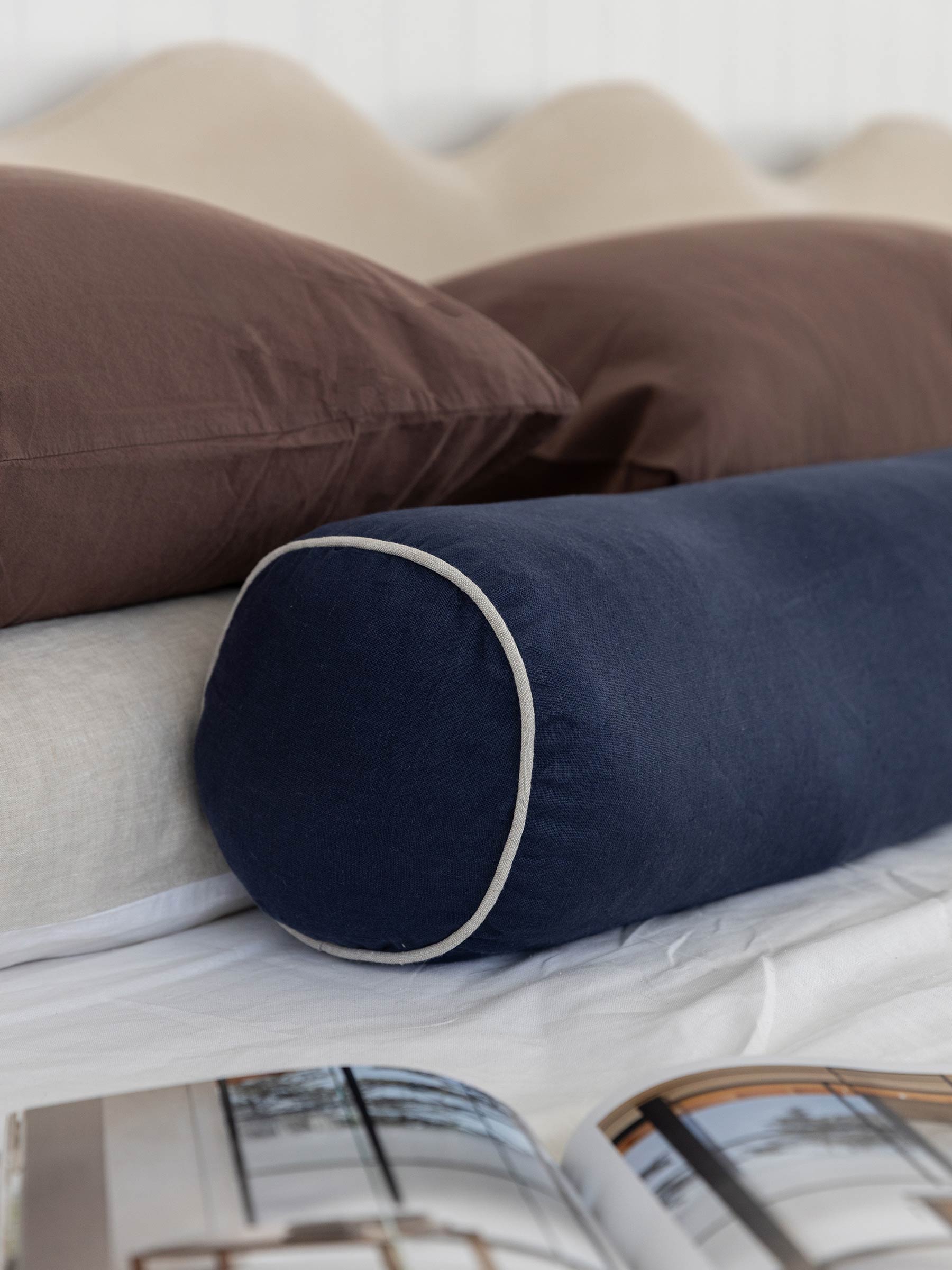 Piper Linen Bolster Cushion Indigo Navy