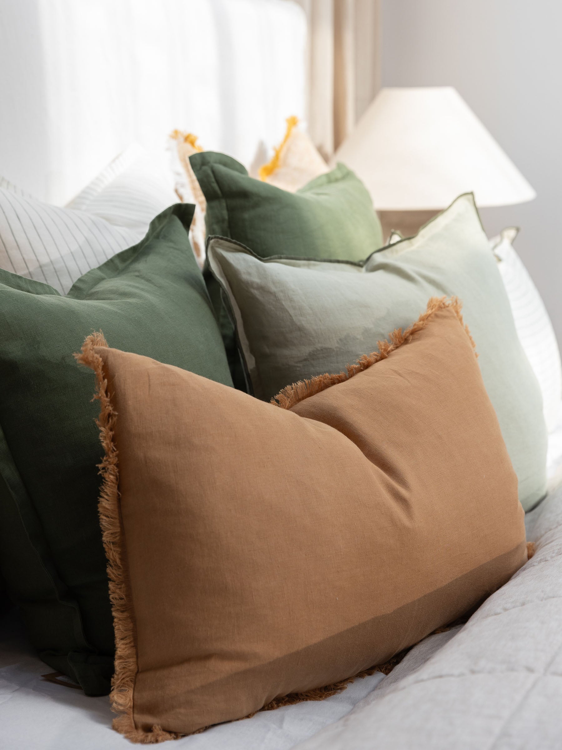 Luna Fringed Linen Cushion Butterscotch