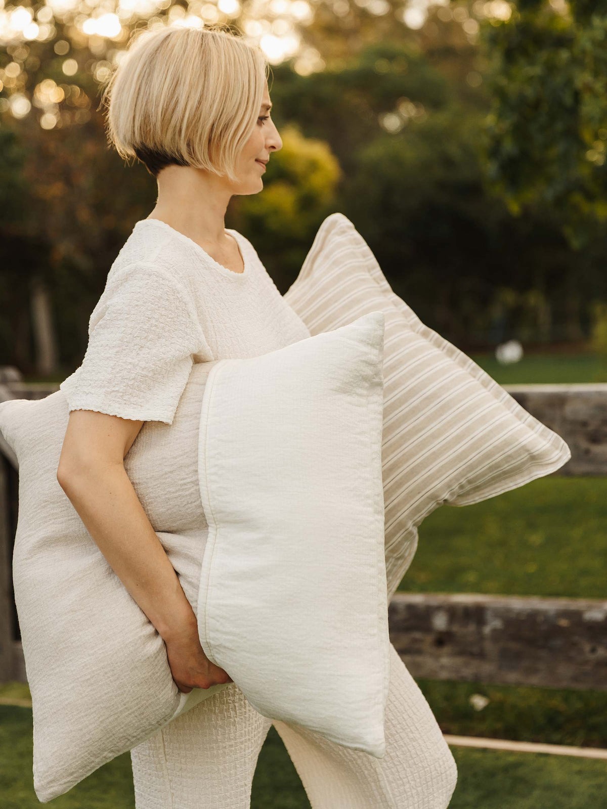 Elliot Heavy Linen Cushion Natural / White | PRE ORDER
