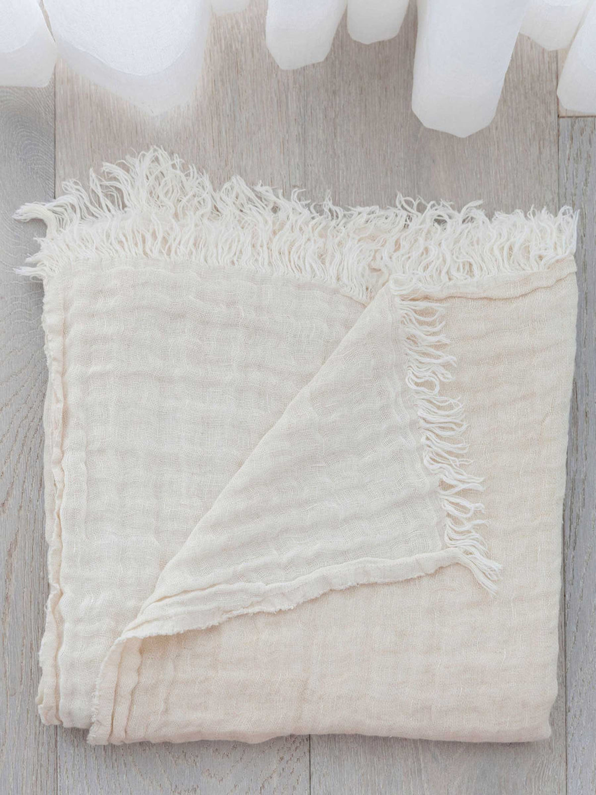 Lia Muslin Linen Throw Two Tone Vanilla | Mayco House