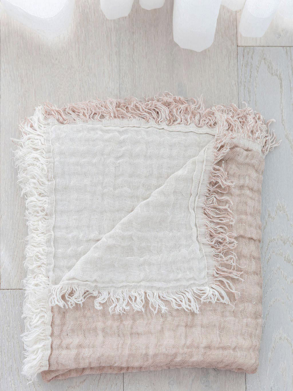 Lia Muslin Linen Throw Two Tone Mocha | PRE ORDER