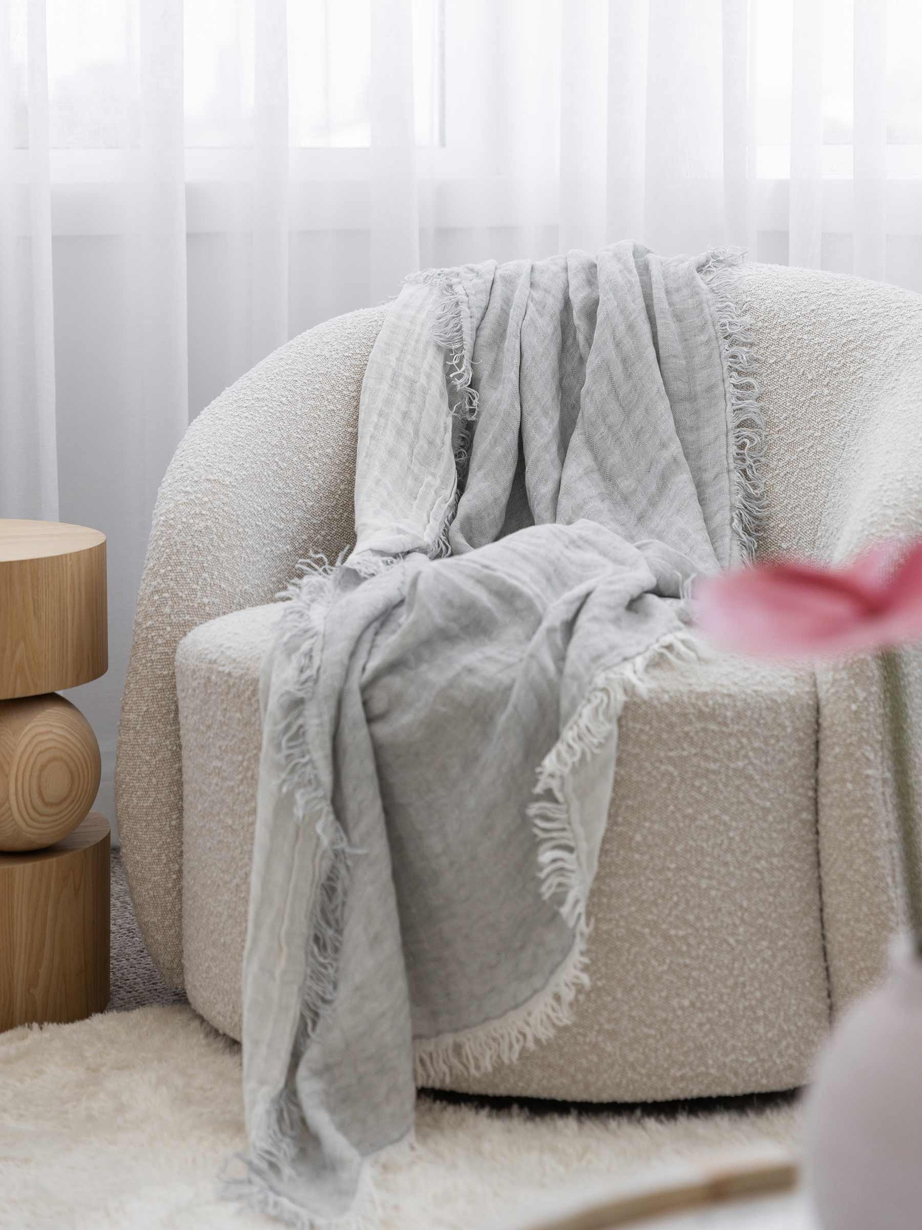 Lia Muslin Linen Throw Two Tone Cloud