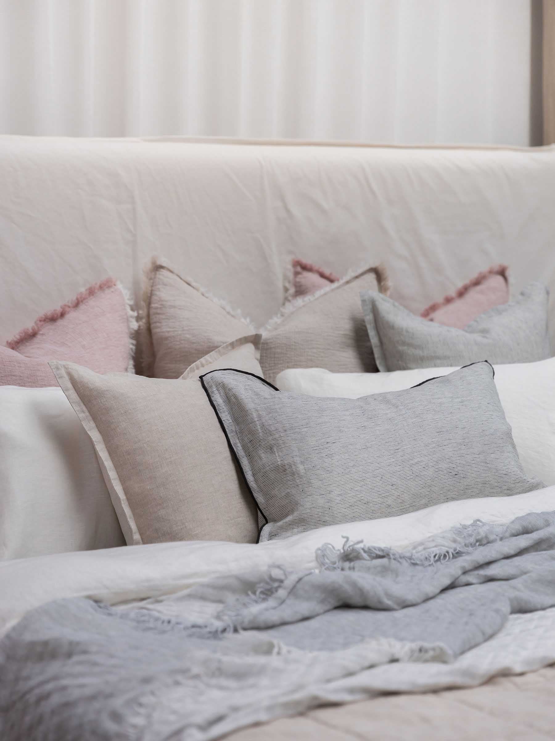 Lia Muslin Linen Throw Two Tone Steel Blue