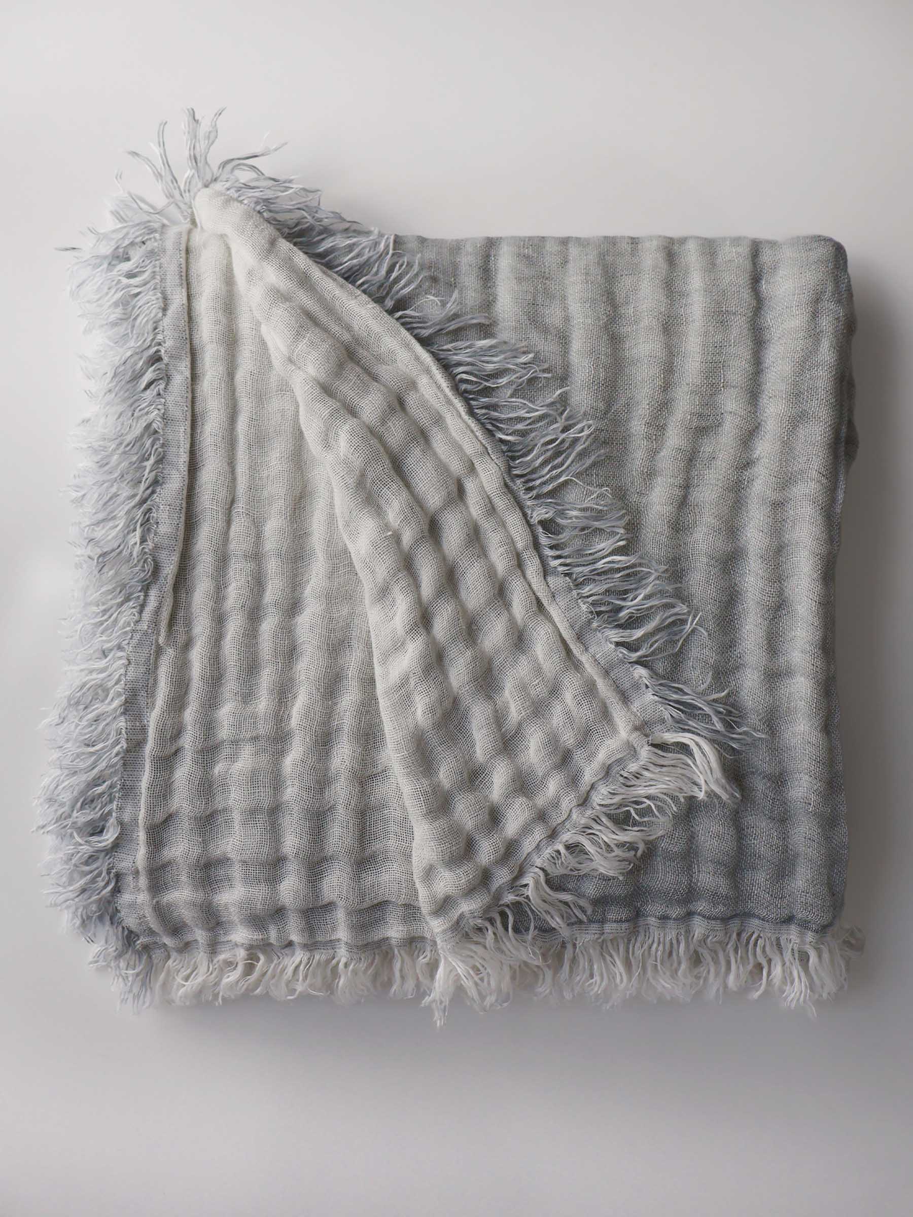 Lia Muslin Linen Throw Two Tone Steel Blue