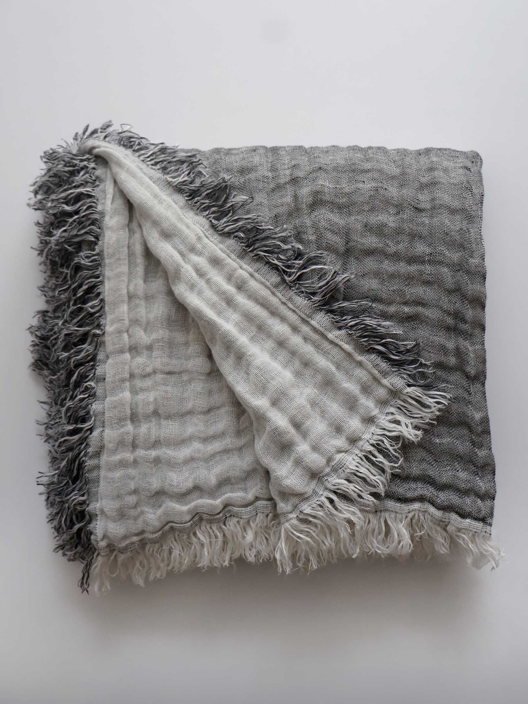 Lia Muslin Linen Throw Two Tone Ink