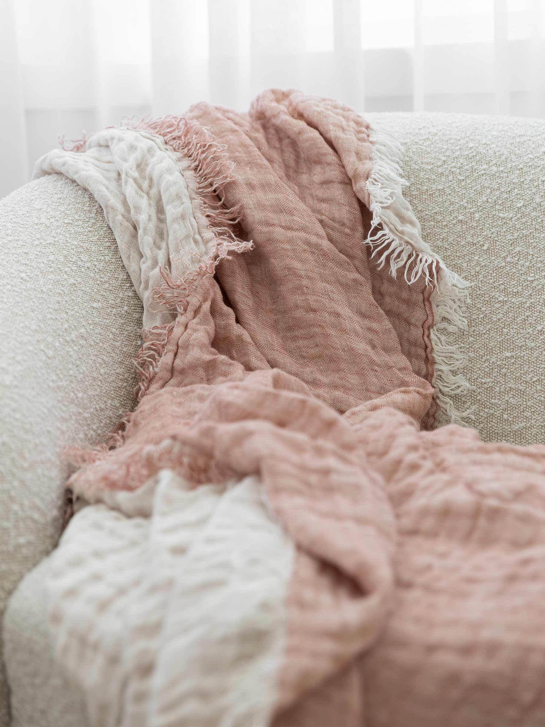 Lia Muslin Linen Throw Two Tone Rosewood