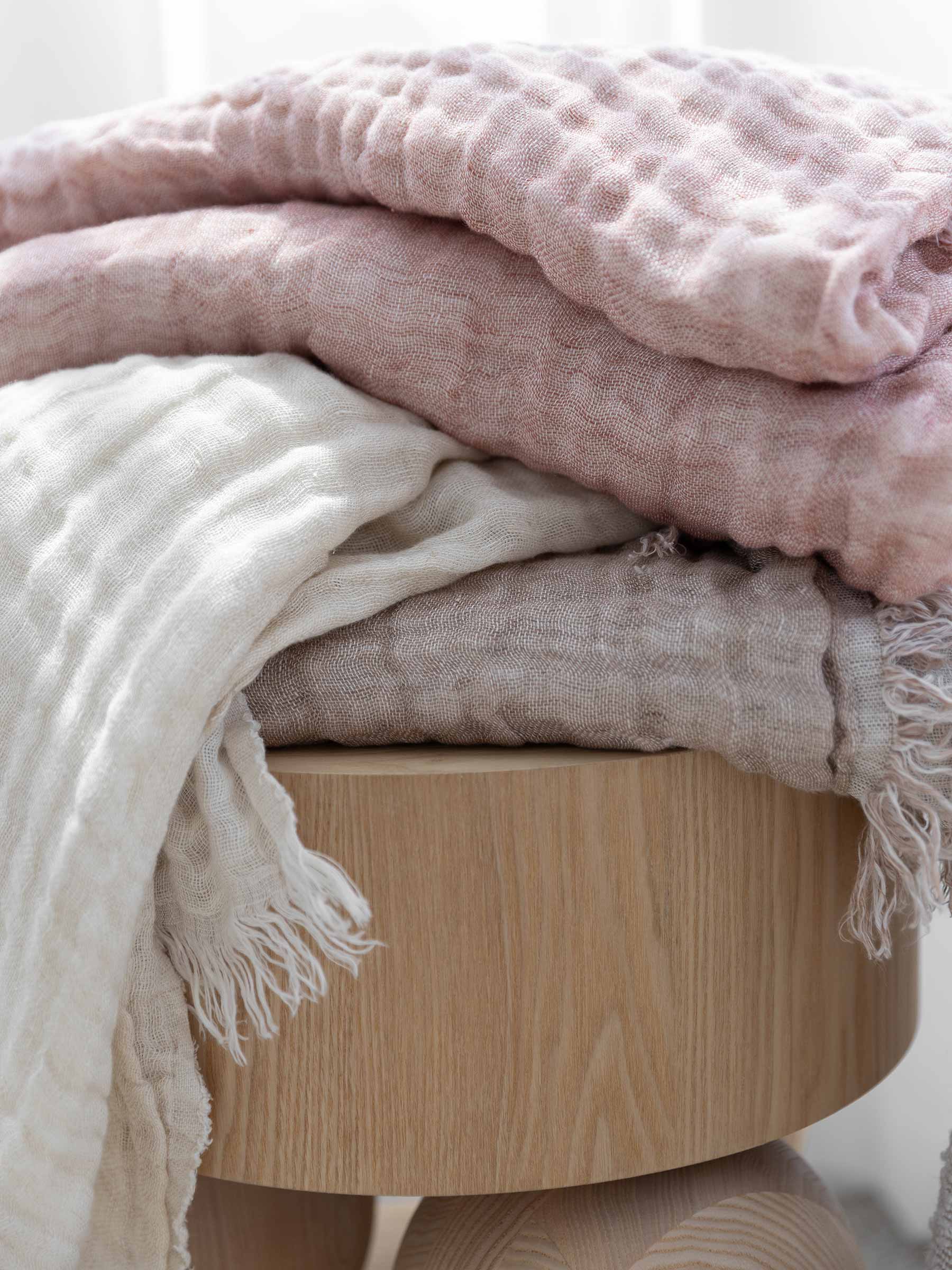 Lia Muslin Linen Throw Two Tone Rosewood