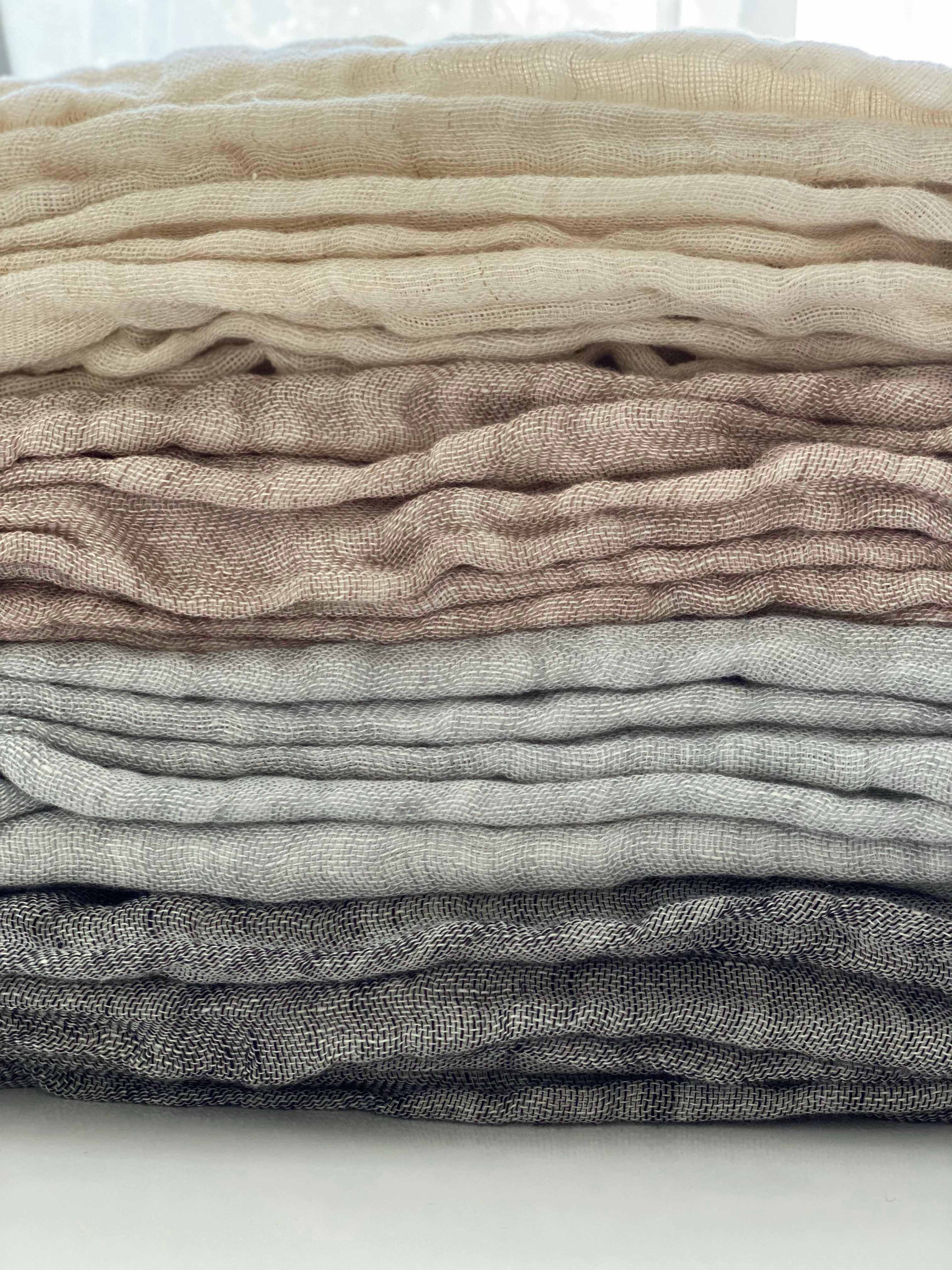 Lia Muslin Linen Throw Two Tone Vanilla