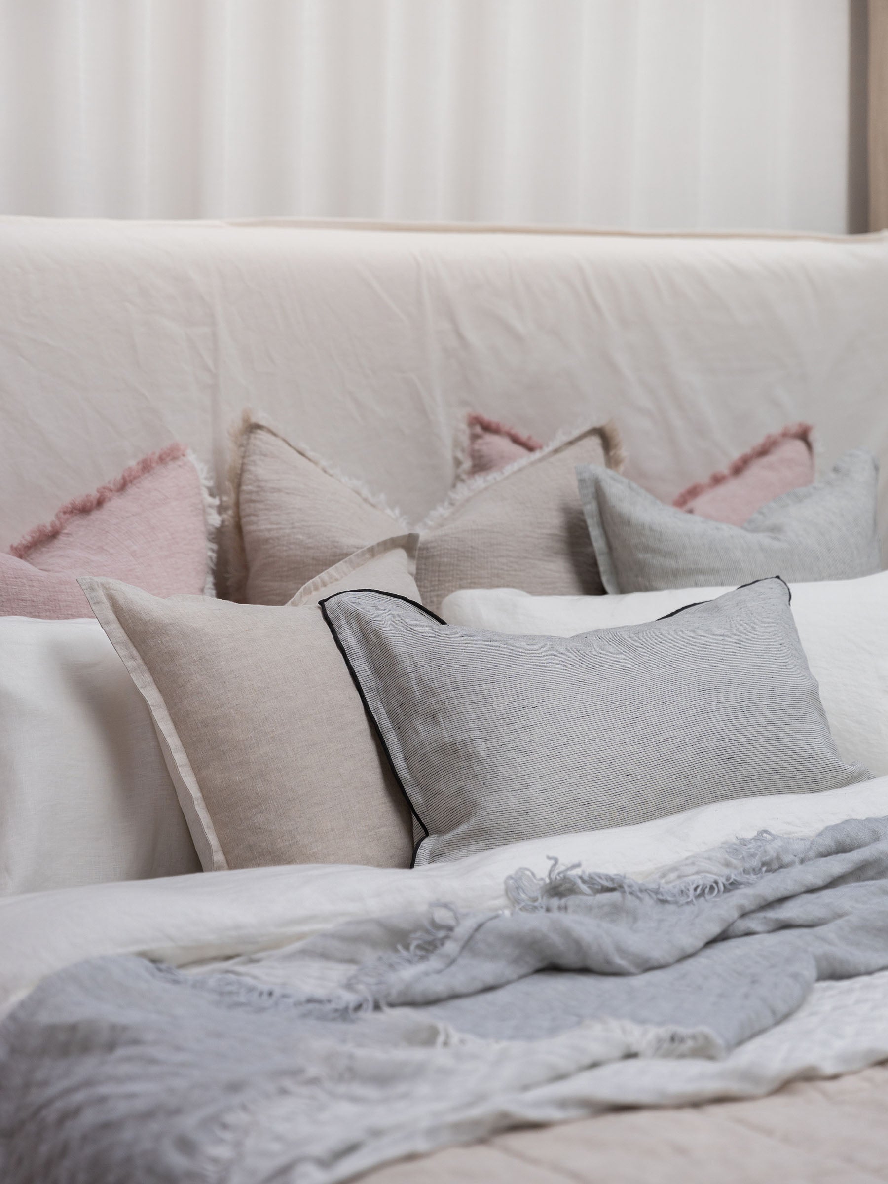 Lucas Lumbar Linen Cushion Pinstripe