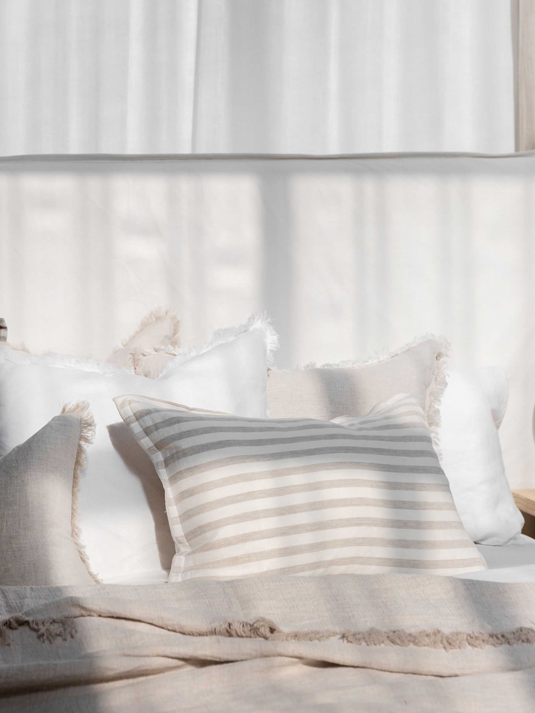 Lucas Lumbar Linen Cushion Natural Stripe