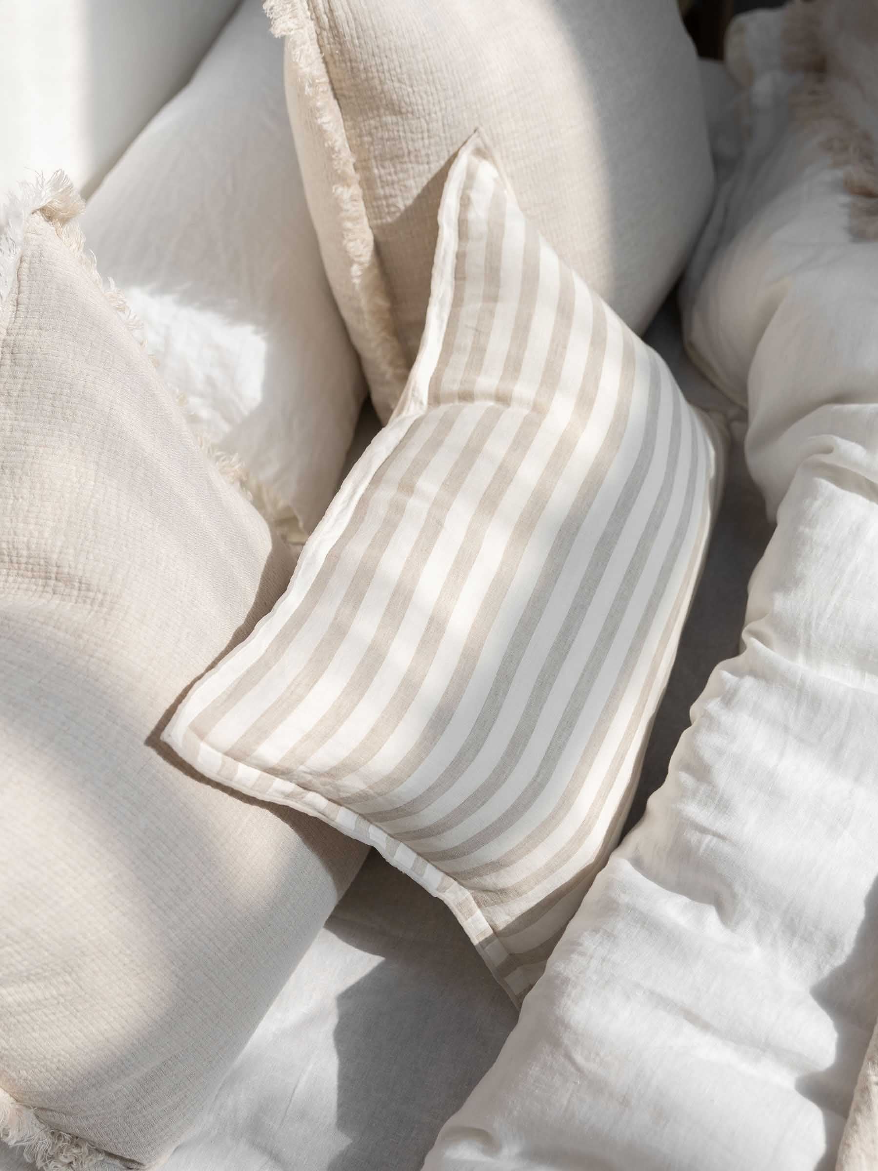 Lucas Lumbar Linen Cushion Natural Stripe