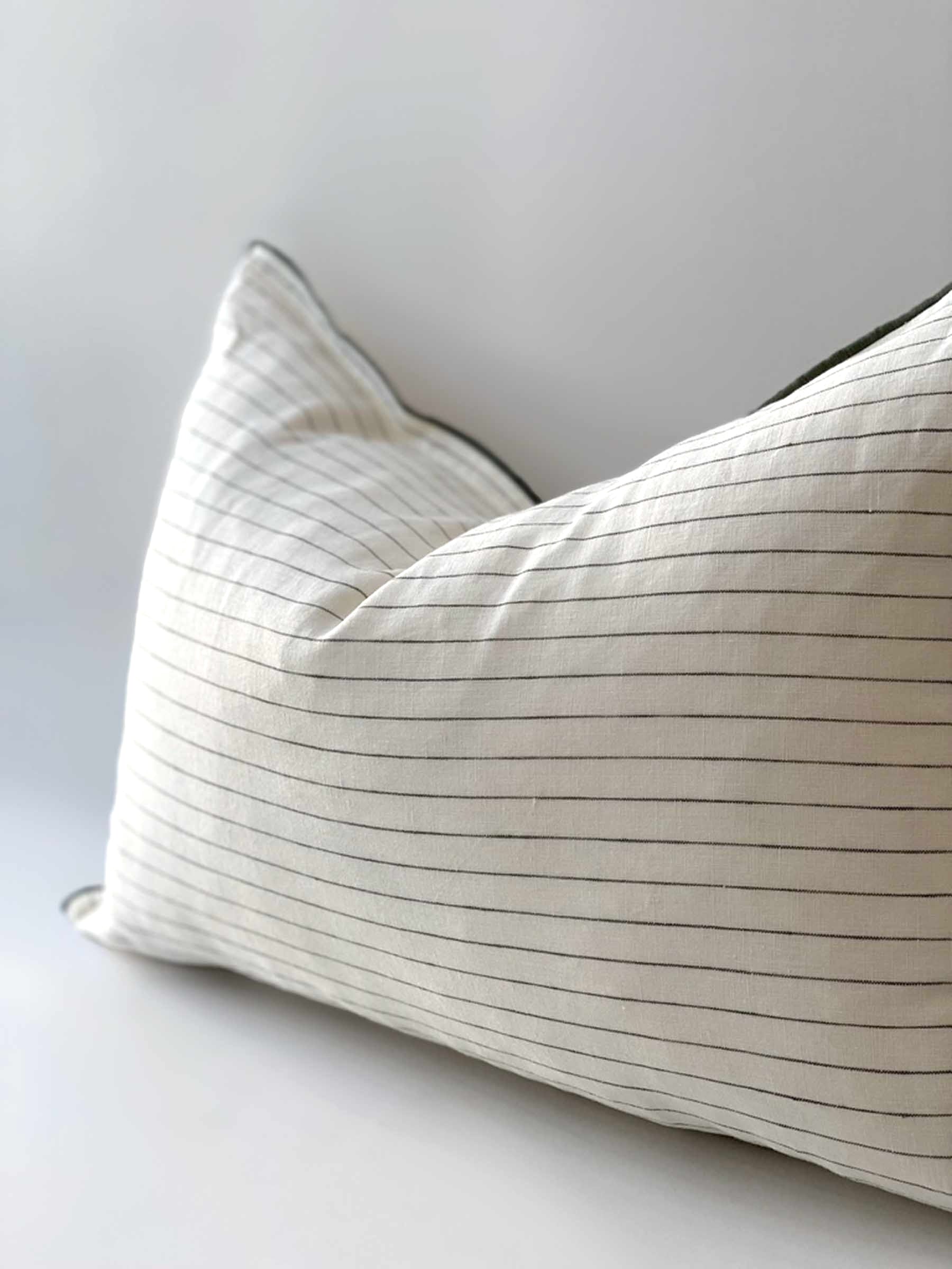 Lucas Lumbar Linen Cushion Olive Stripe