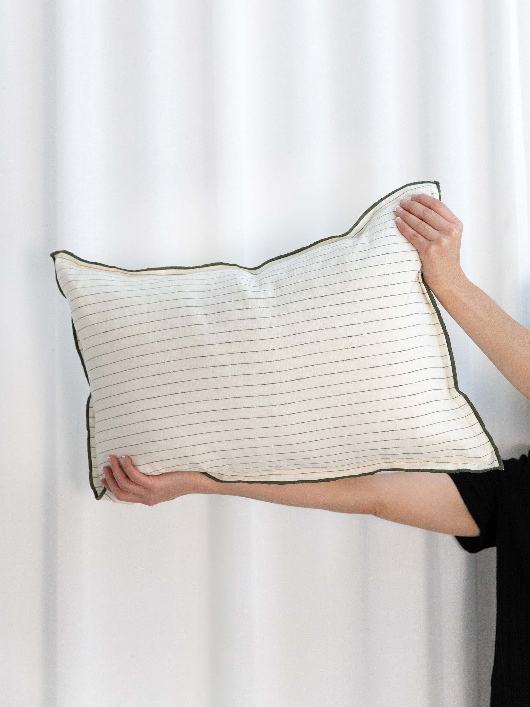 Lucas Lumbar Linen Cushion Olive Stripe