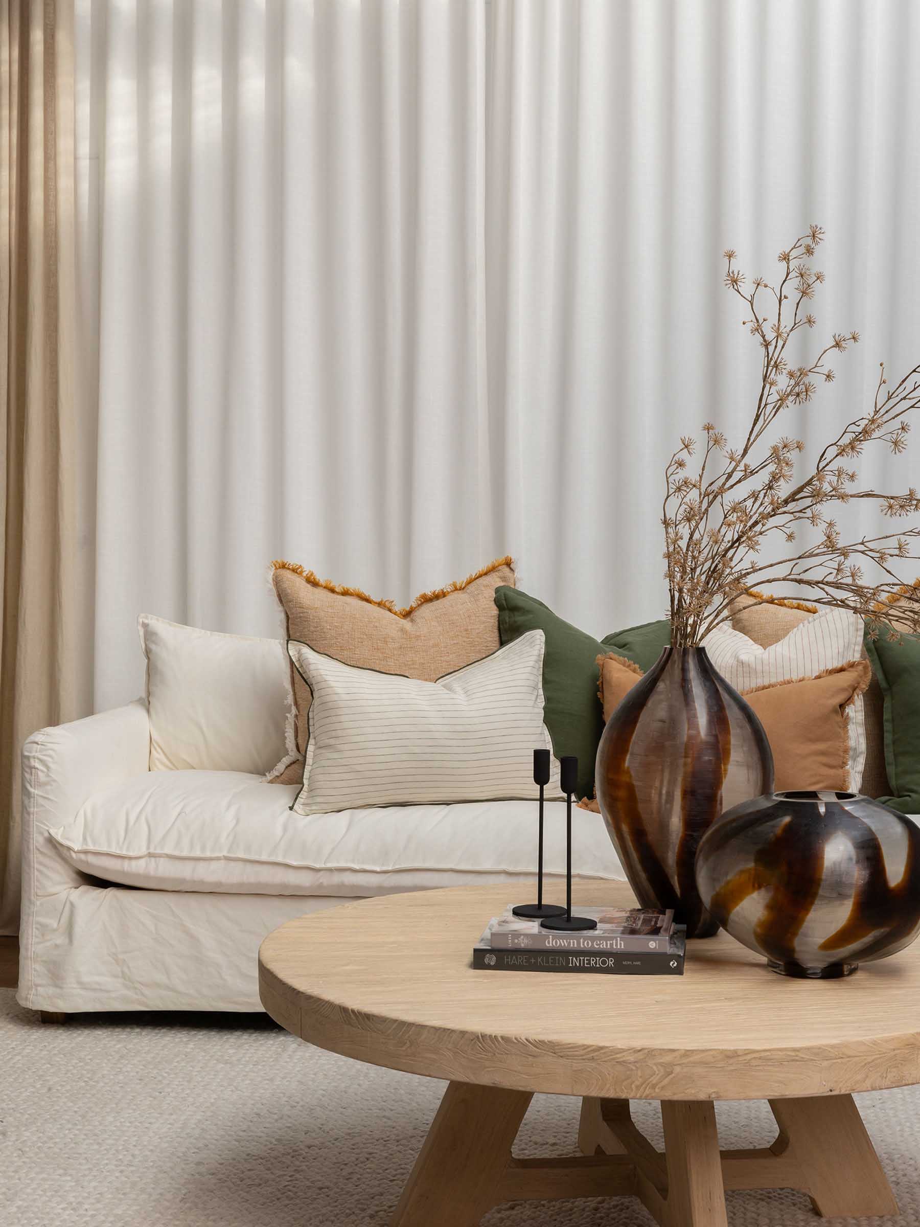 Lucas Lumbar Linen Cushion Olive Stripe