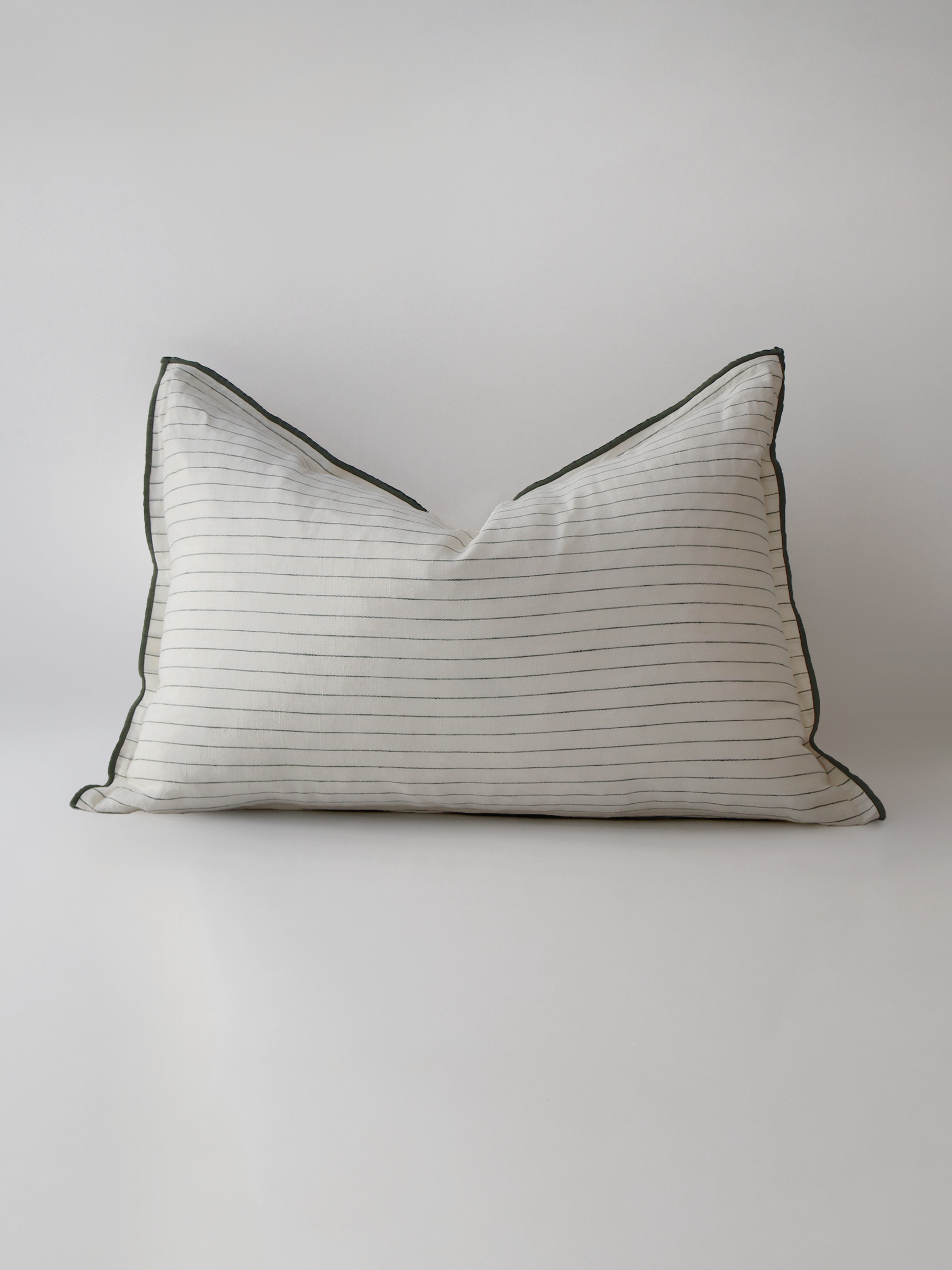 Lucas Lumbar Linen Cushion Olive Stripe
