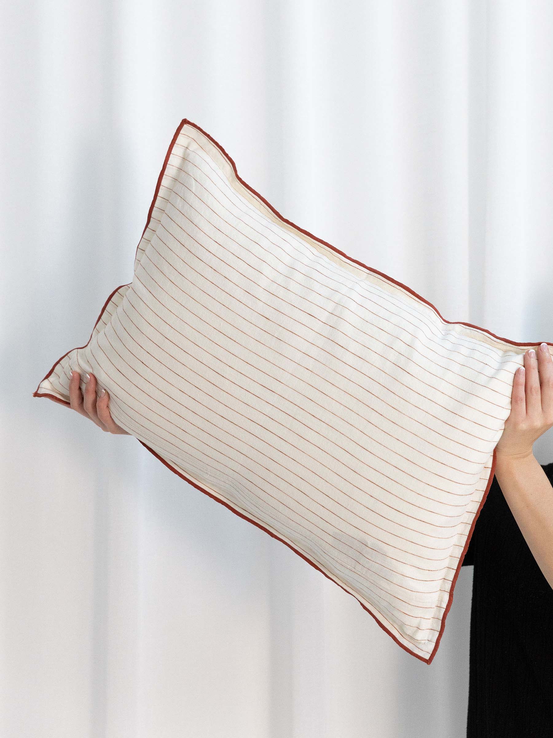 Lucas Lumbar Linen Cushion Rust Stripe