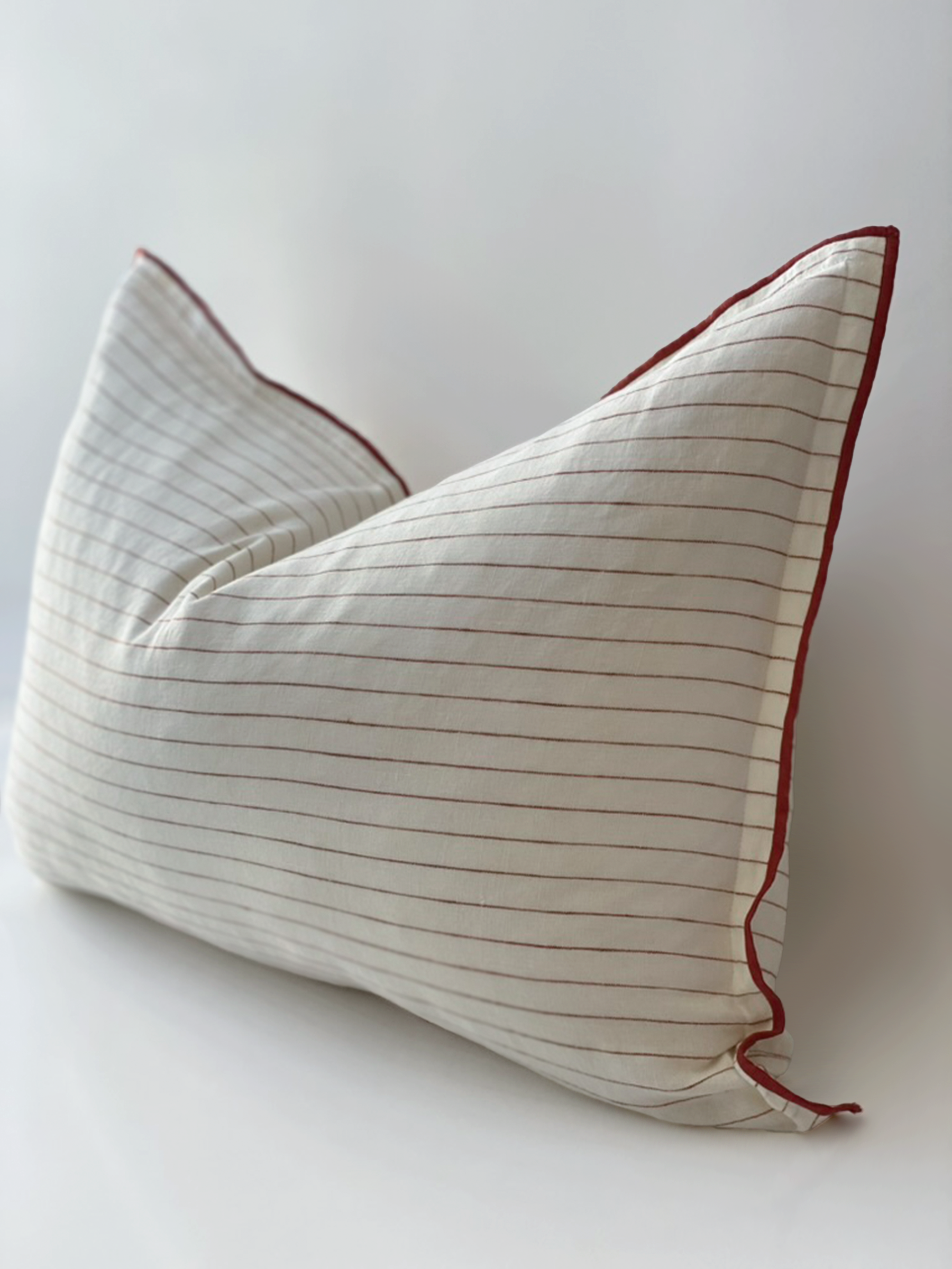 Lucas Lumbar Linen Cushion Rust Stripe