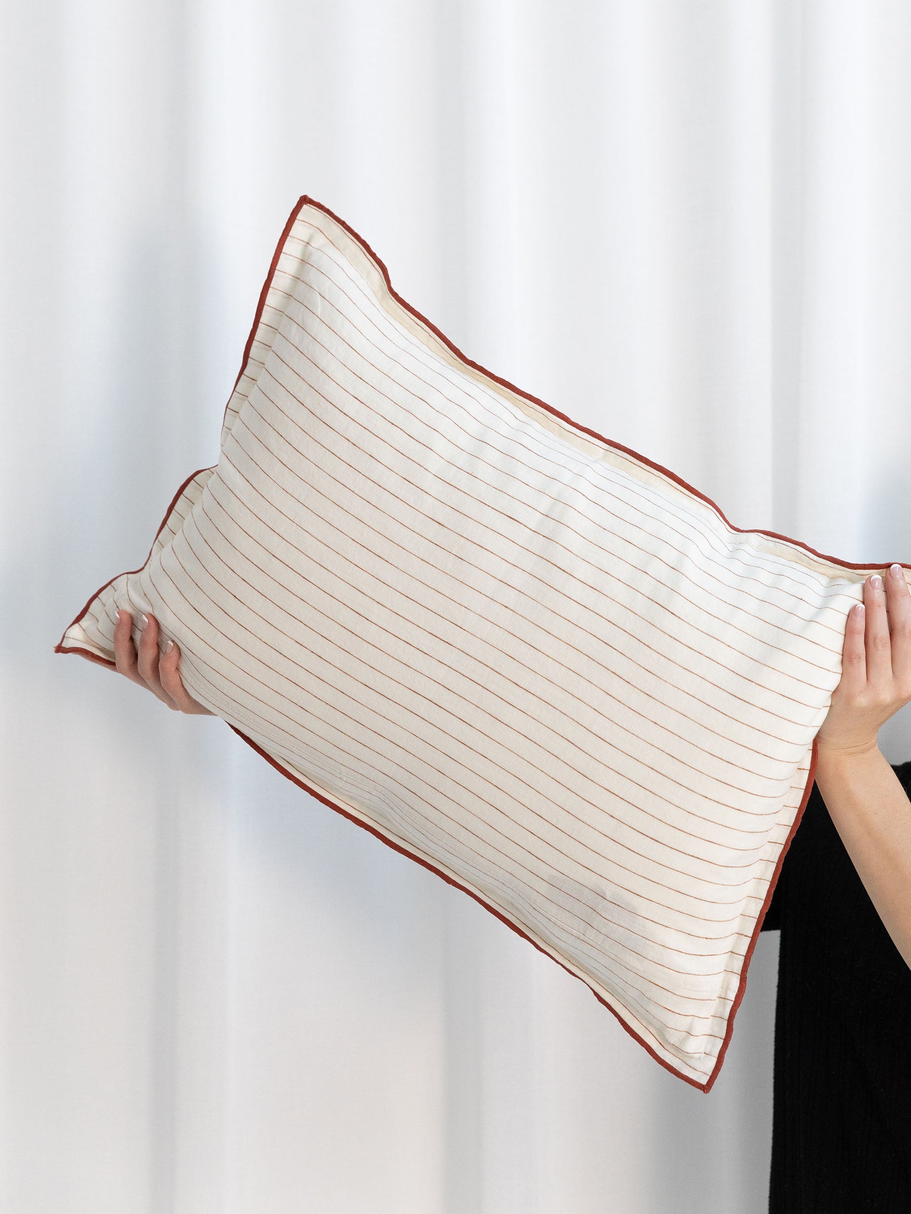 Lucas Lumbar Linen Cushion Rust Stripe