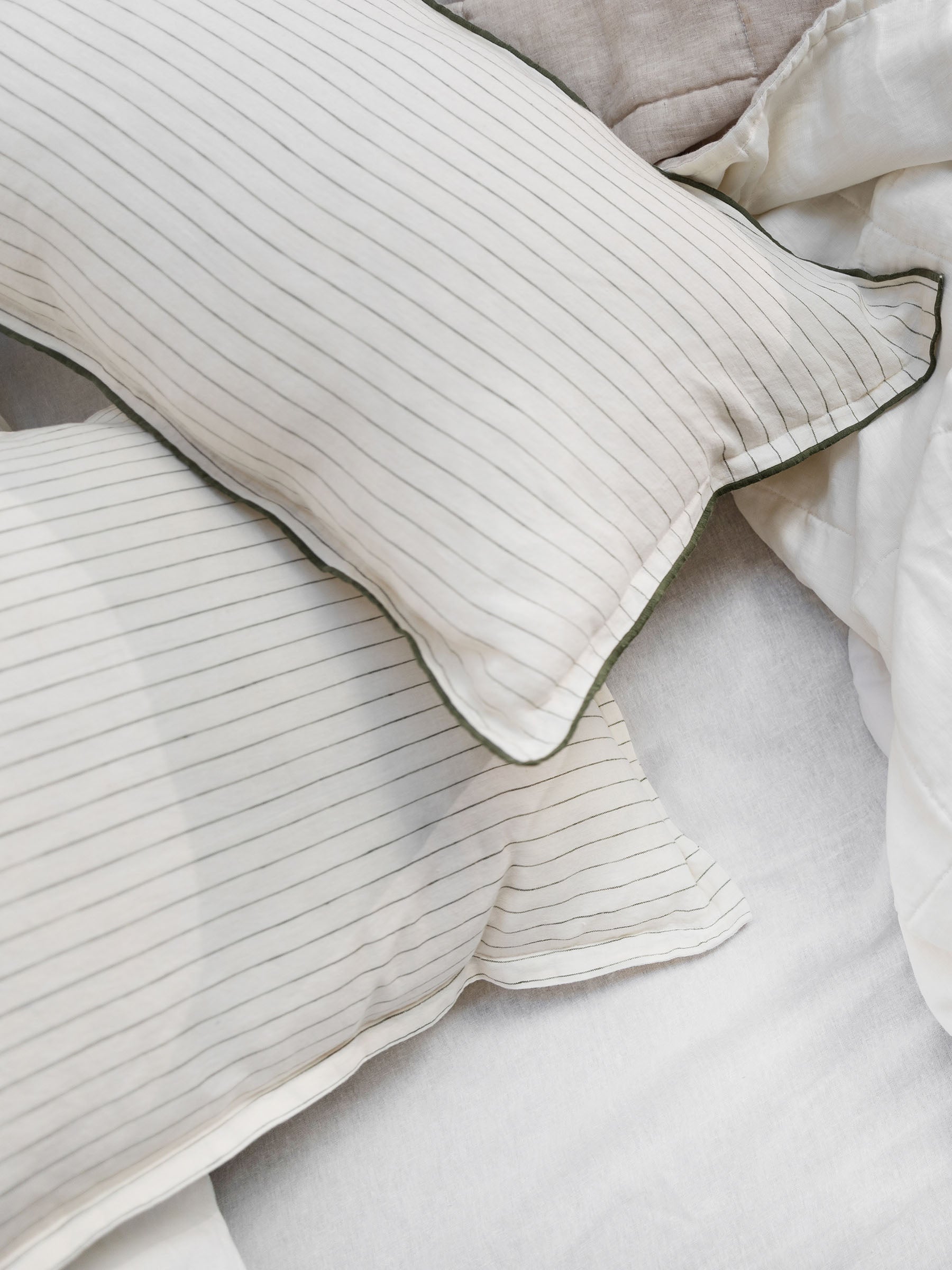 Lucas Lumbar Linen Cushion Olive Stripe