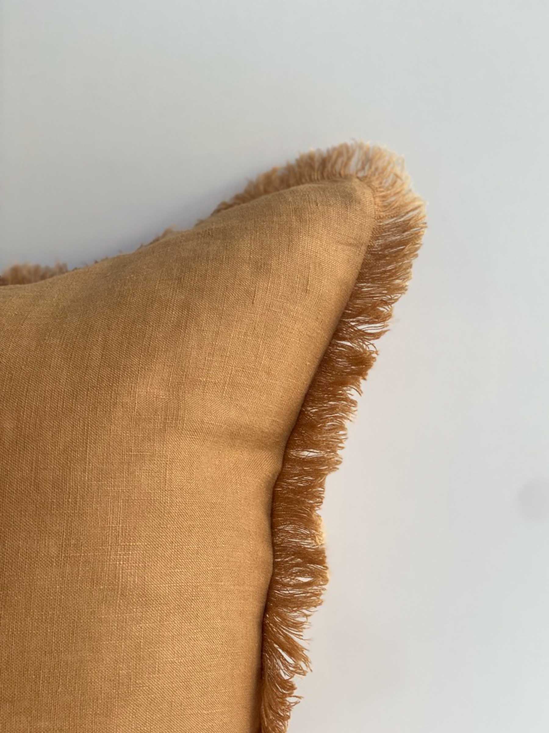Luna Fringed Linen Cushion Butterscotch
