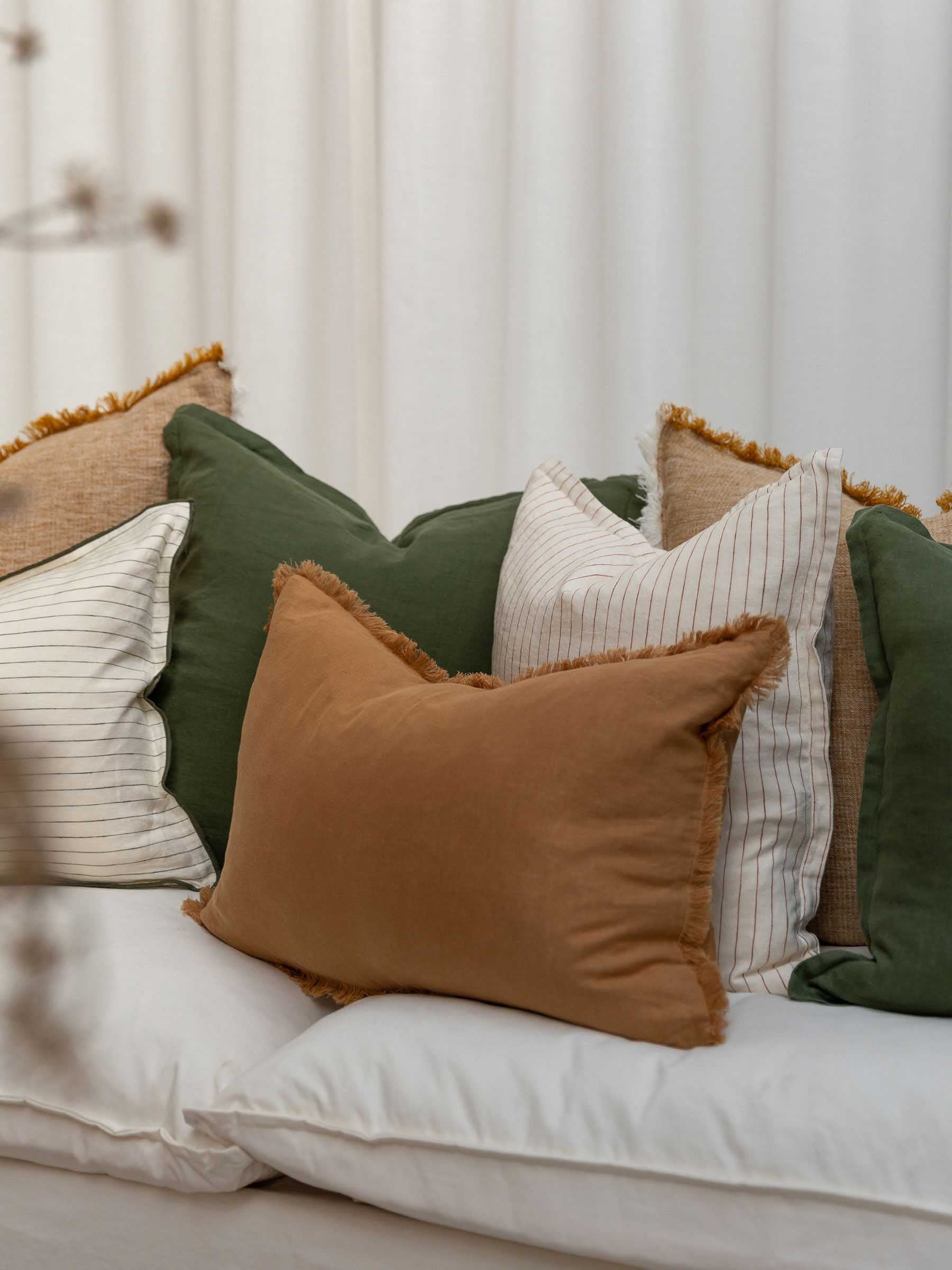 Luna Fringed Linen Cushion Butterscotch