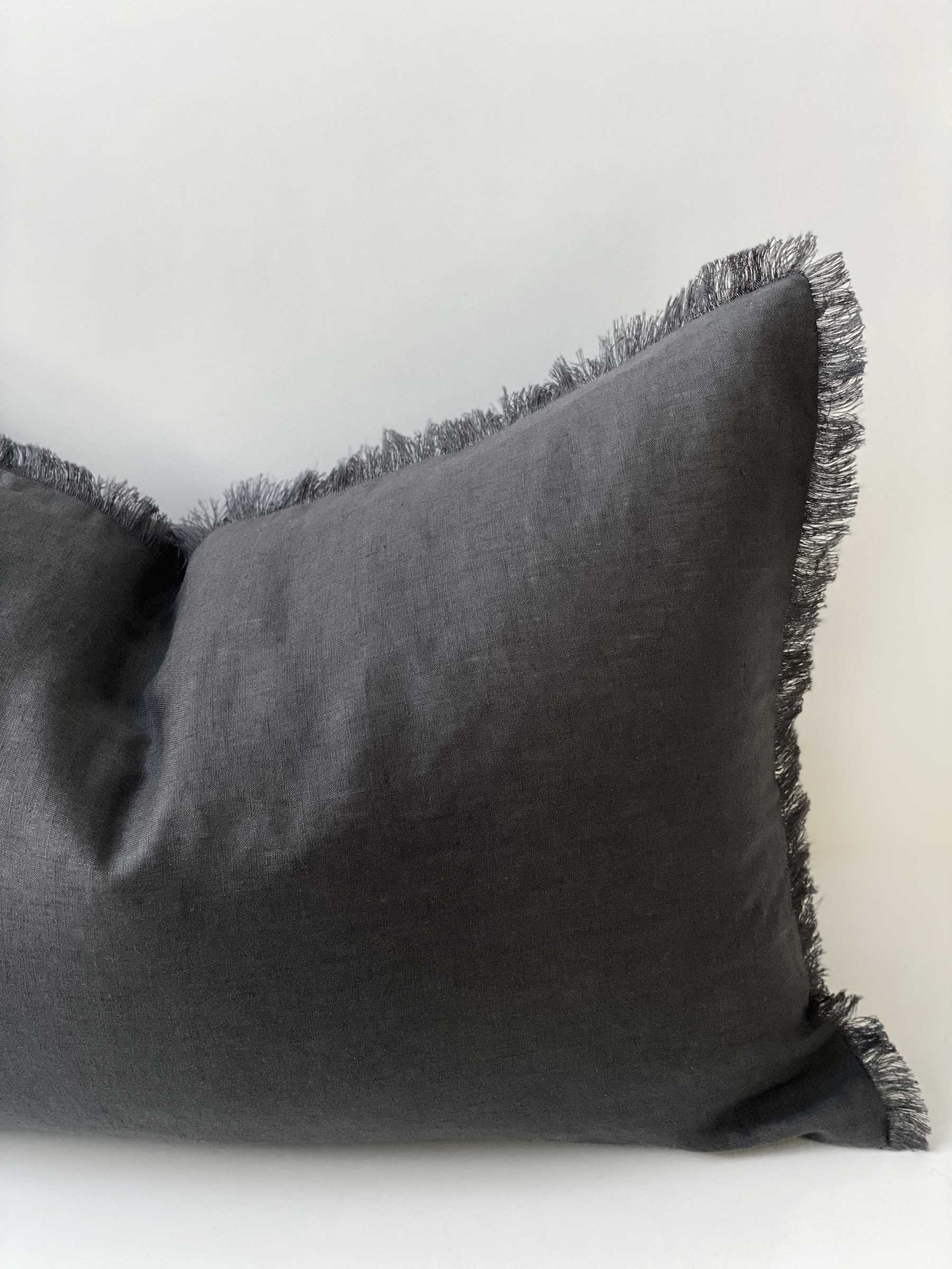 Luna Fringed Linen Cushion Pepper
