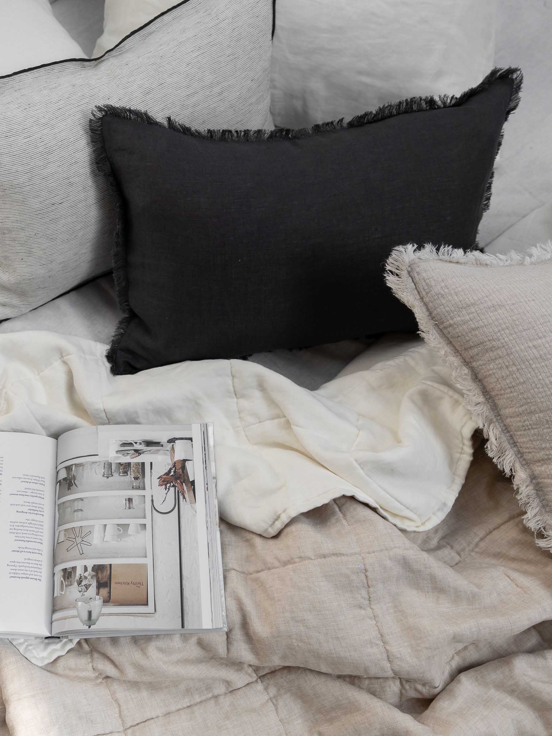 Luna Fringed Linen Cushion Pepper