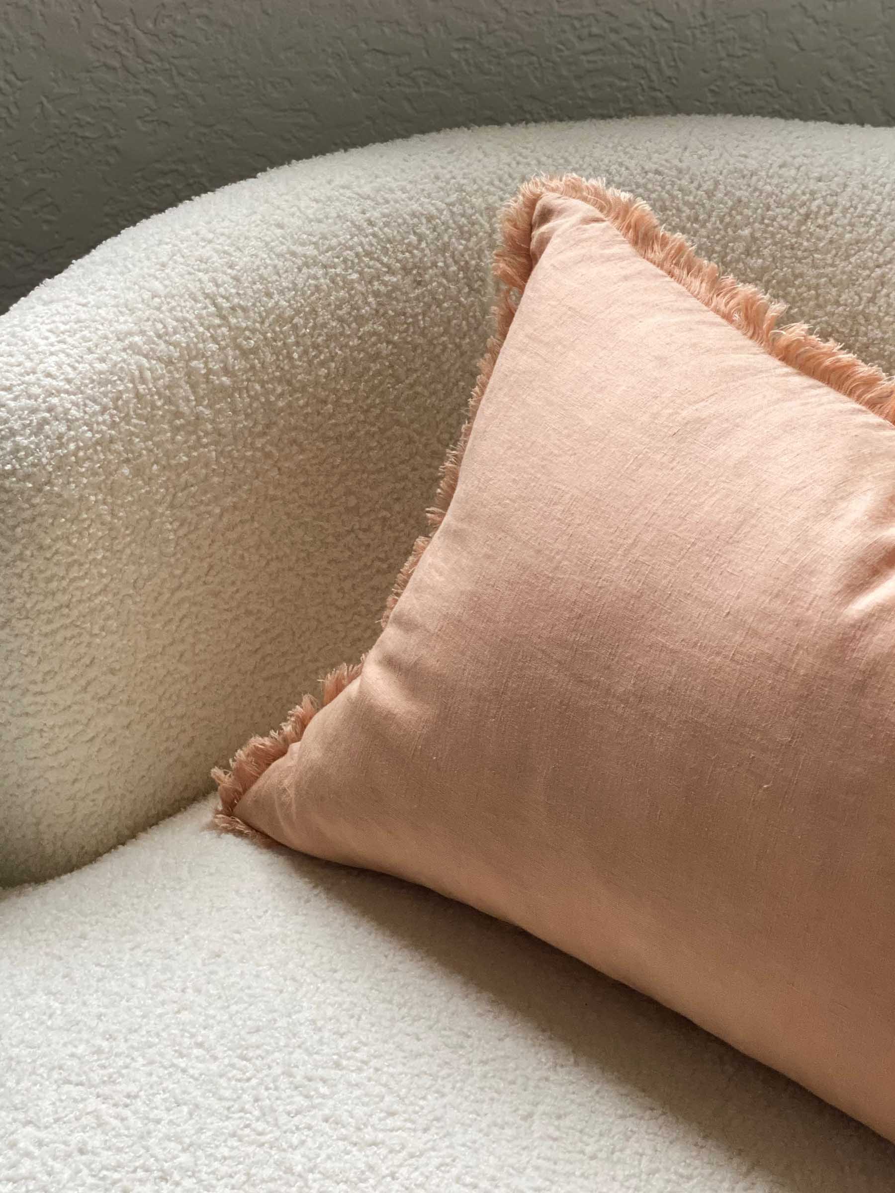 Luna Fringed Linen Cushion Peach Sand