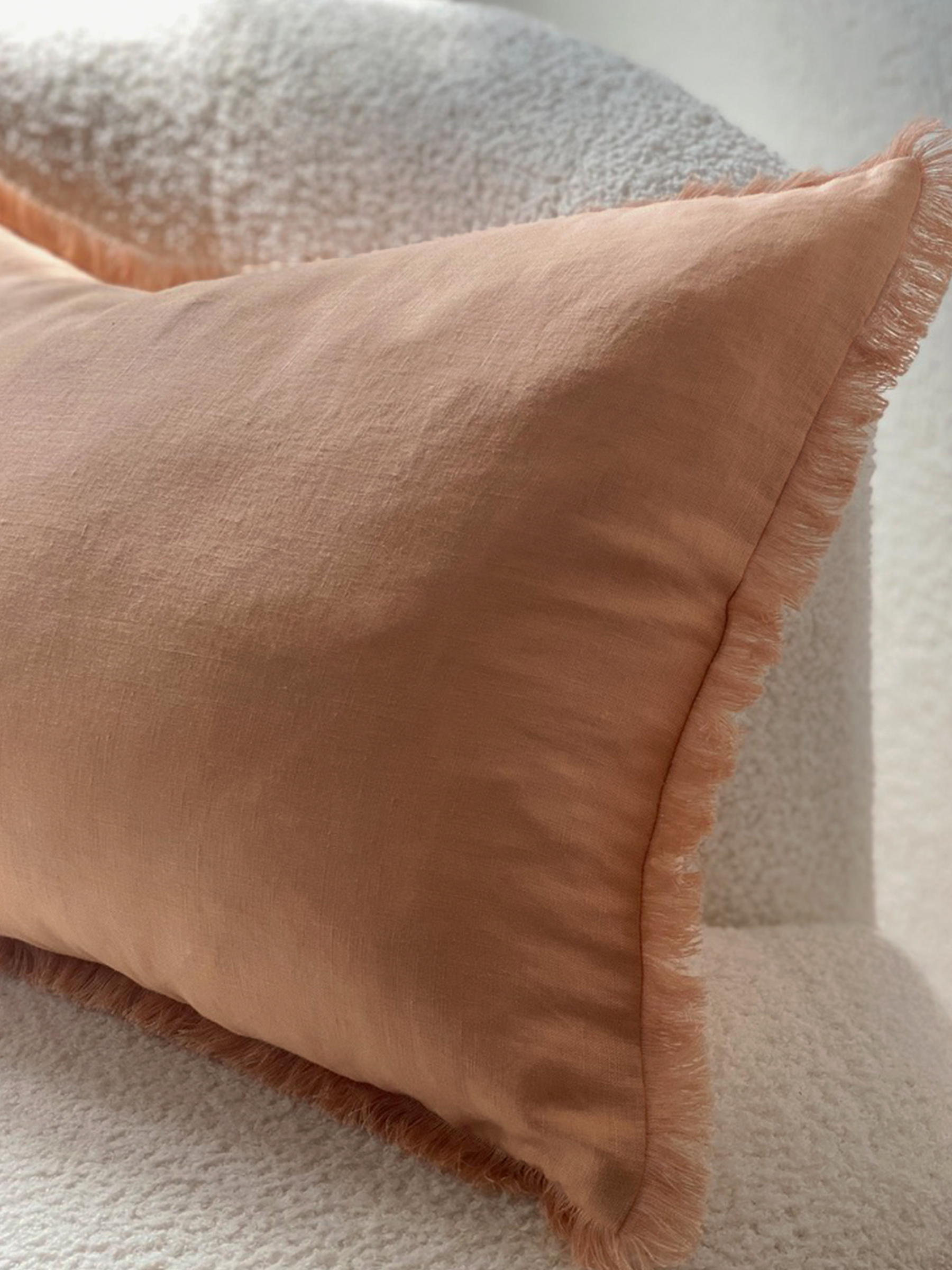 Luna Fringed Linen Cushion Peach Sand