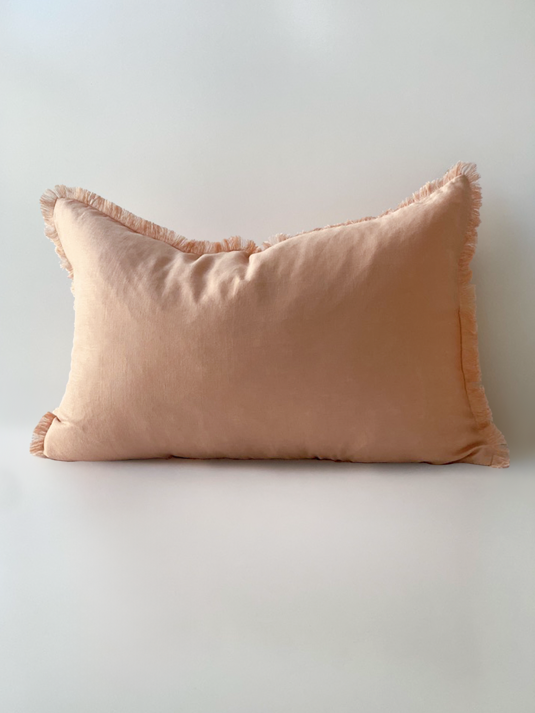 Luna Fringed Linen Cushion Peach Sand
