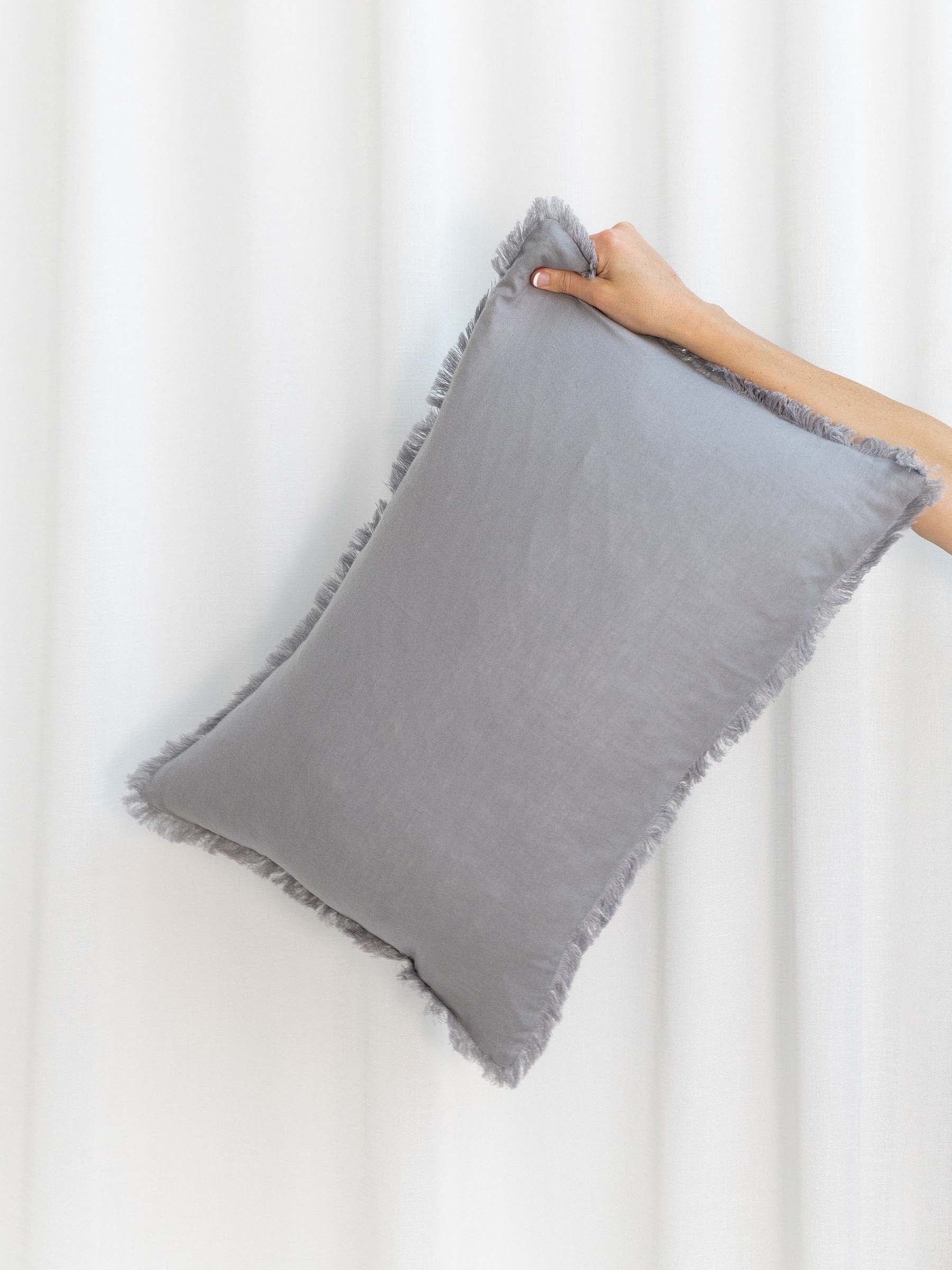 Luna Fringed Linen Cushion Purple Grey