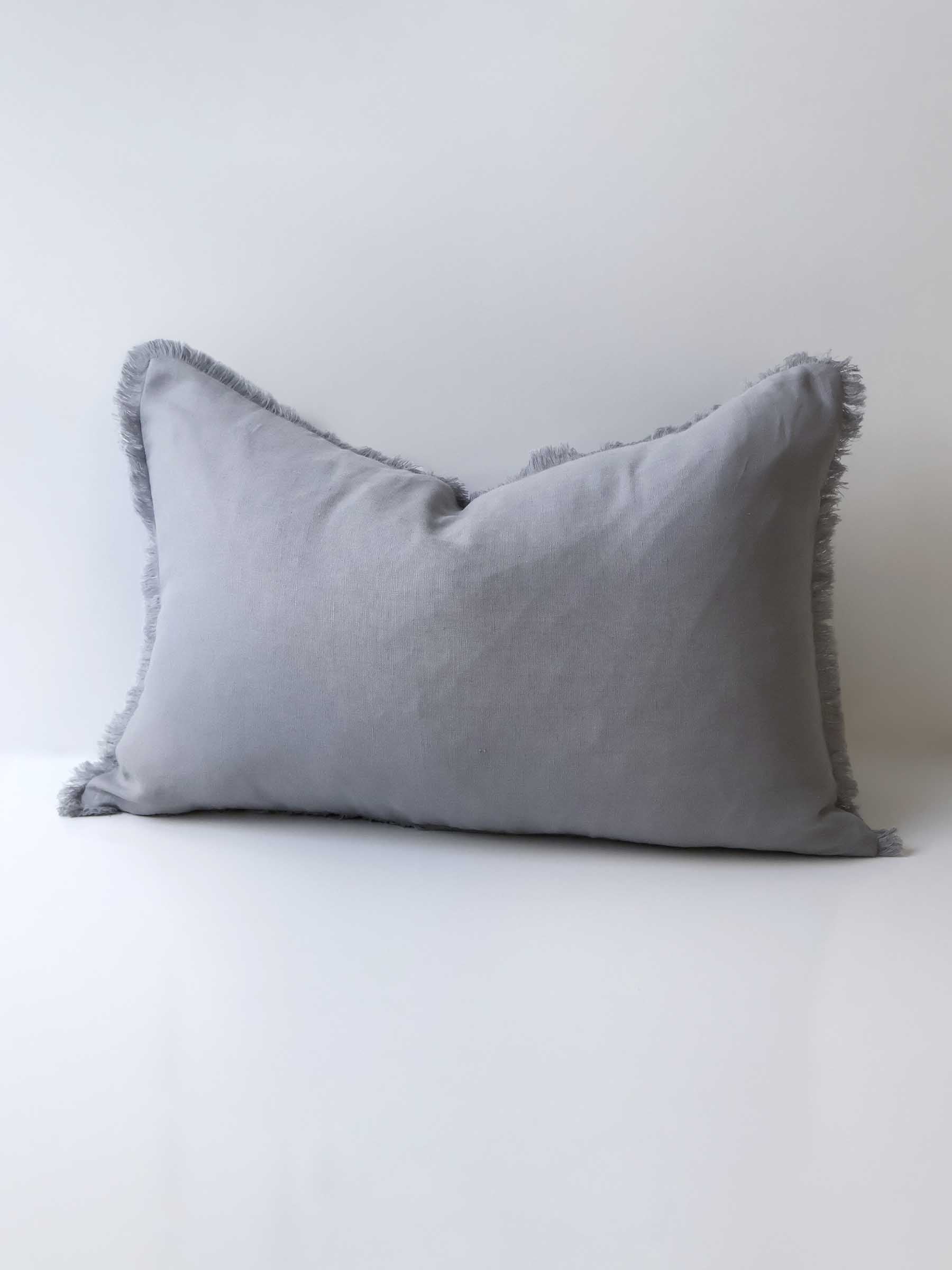 Luna Fringed Linen Cushion Purple Grey