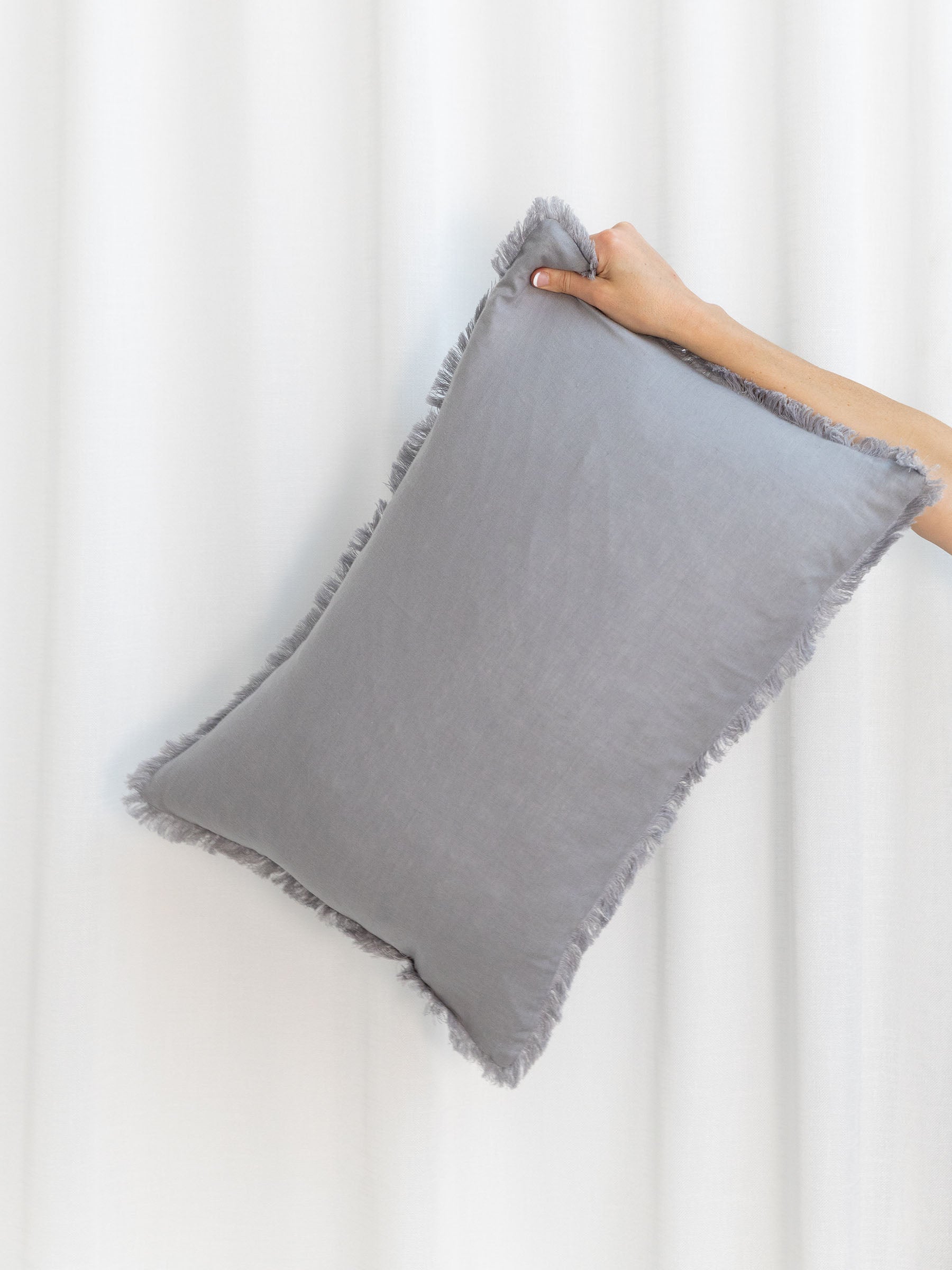 Luna Fringed Linen Cushion Purple Grey