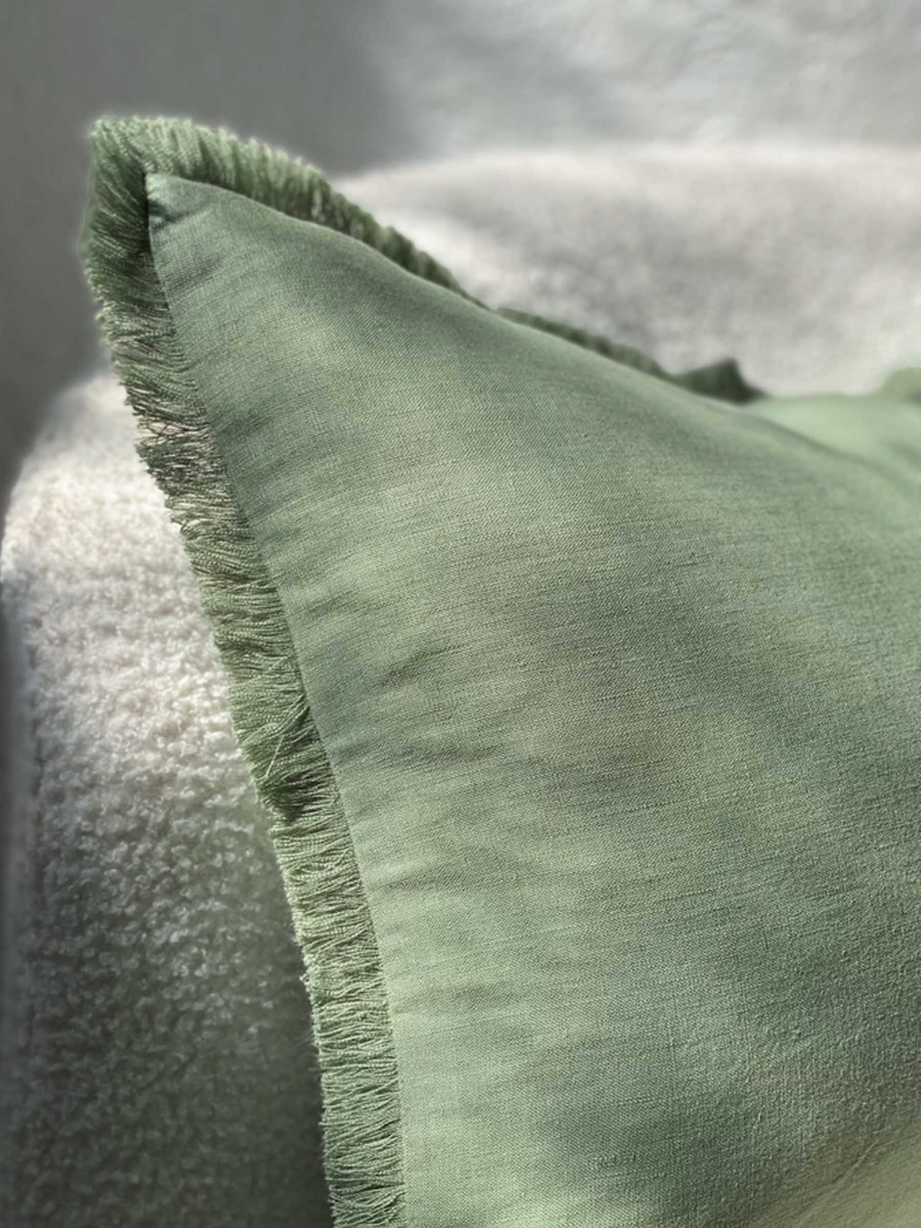 Luna Fringed Linen Cushion Fern