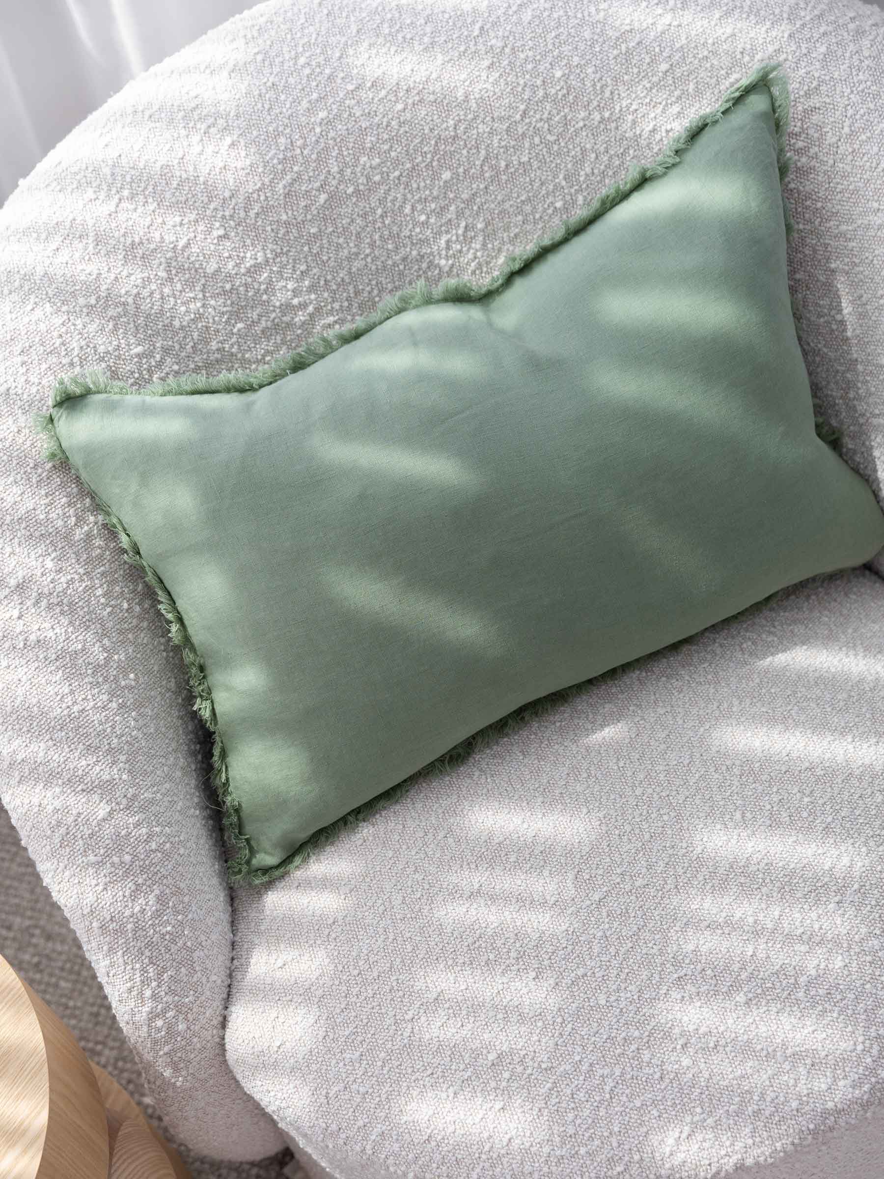 Luna Fringed Linen Cushion Fern
