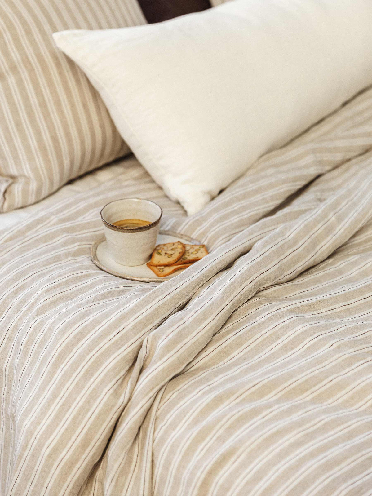 Marlow Linen Lightweight Bed Cover Cappuccino Stripe | PRE ORDER