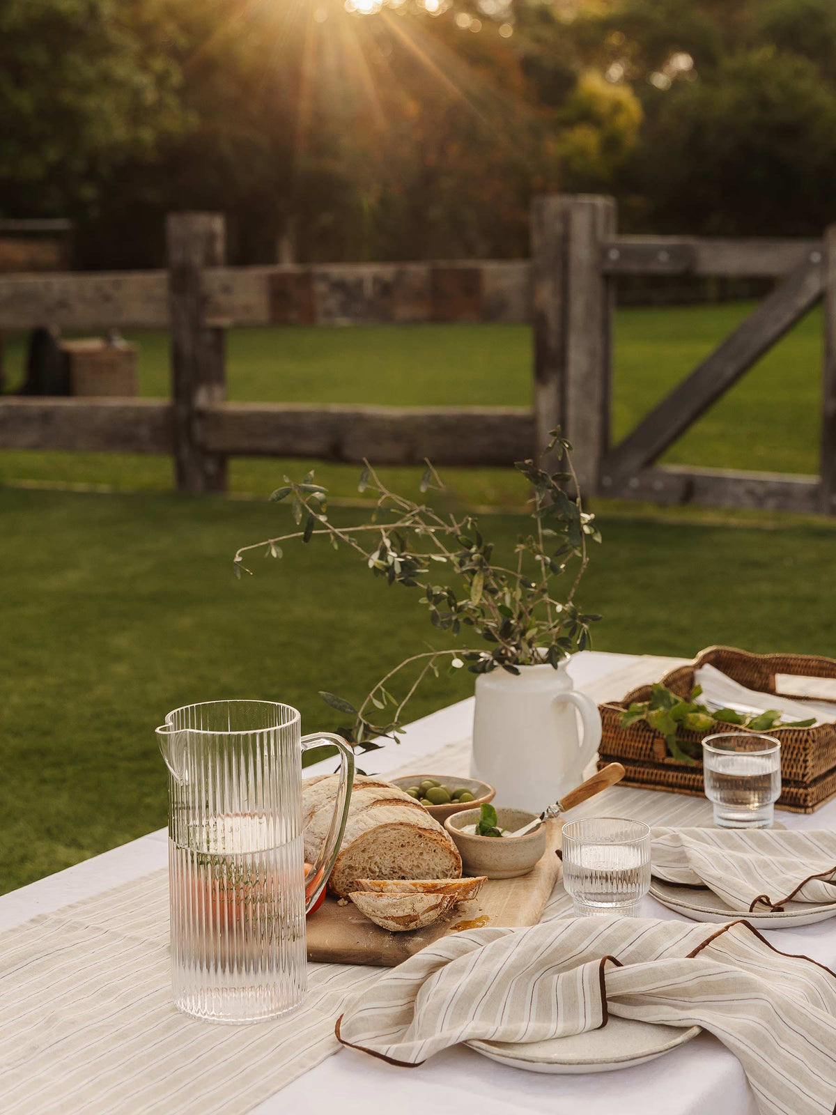 Marlow Linen Reversible Table Runner Cappuccino Stripe | PRE ORDER