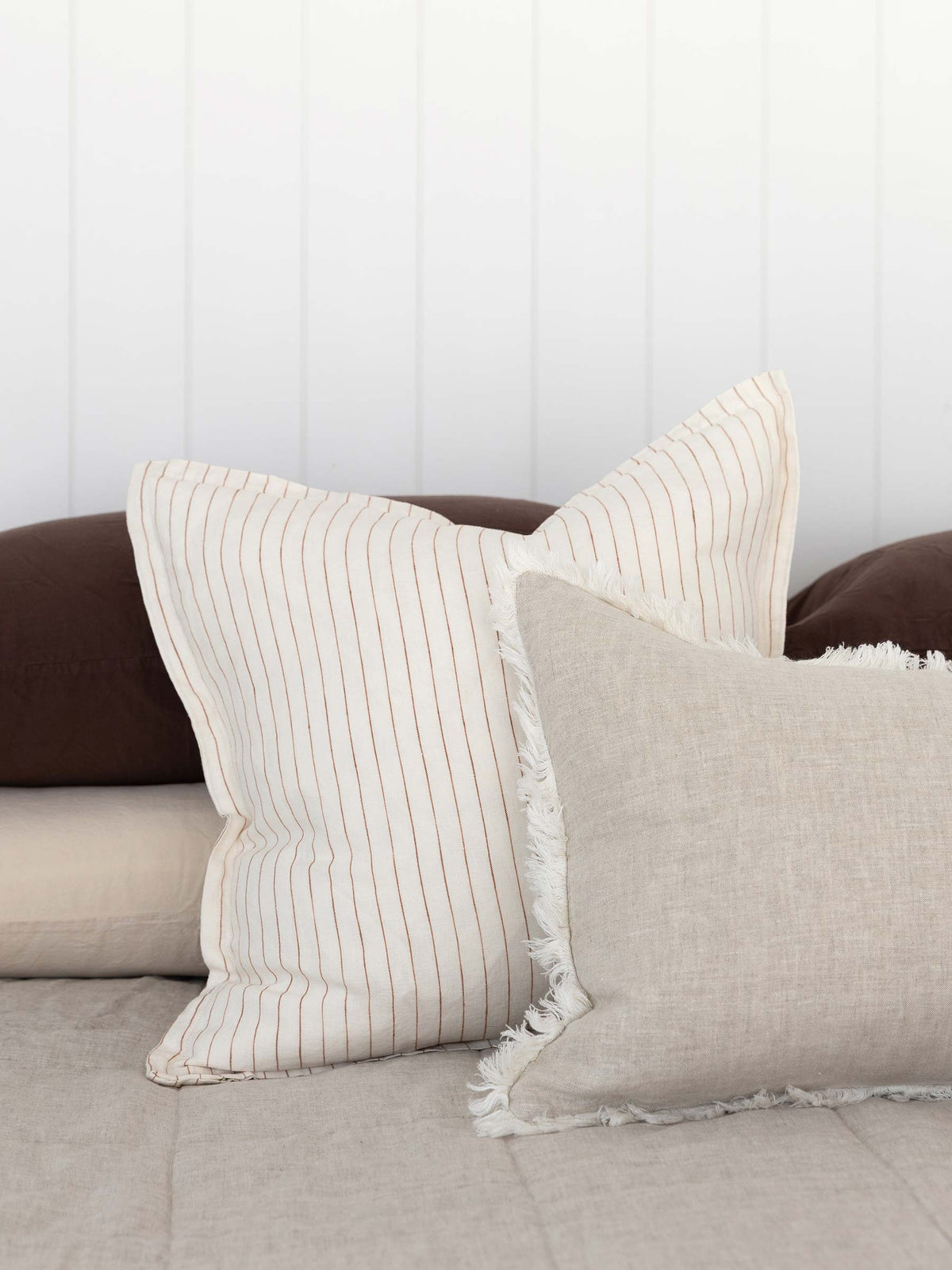Mila Fringed Linen Lumbar Cushion Natural