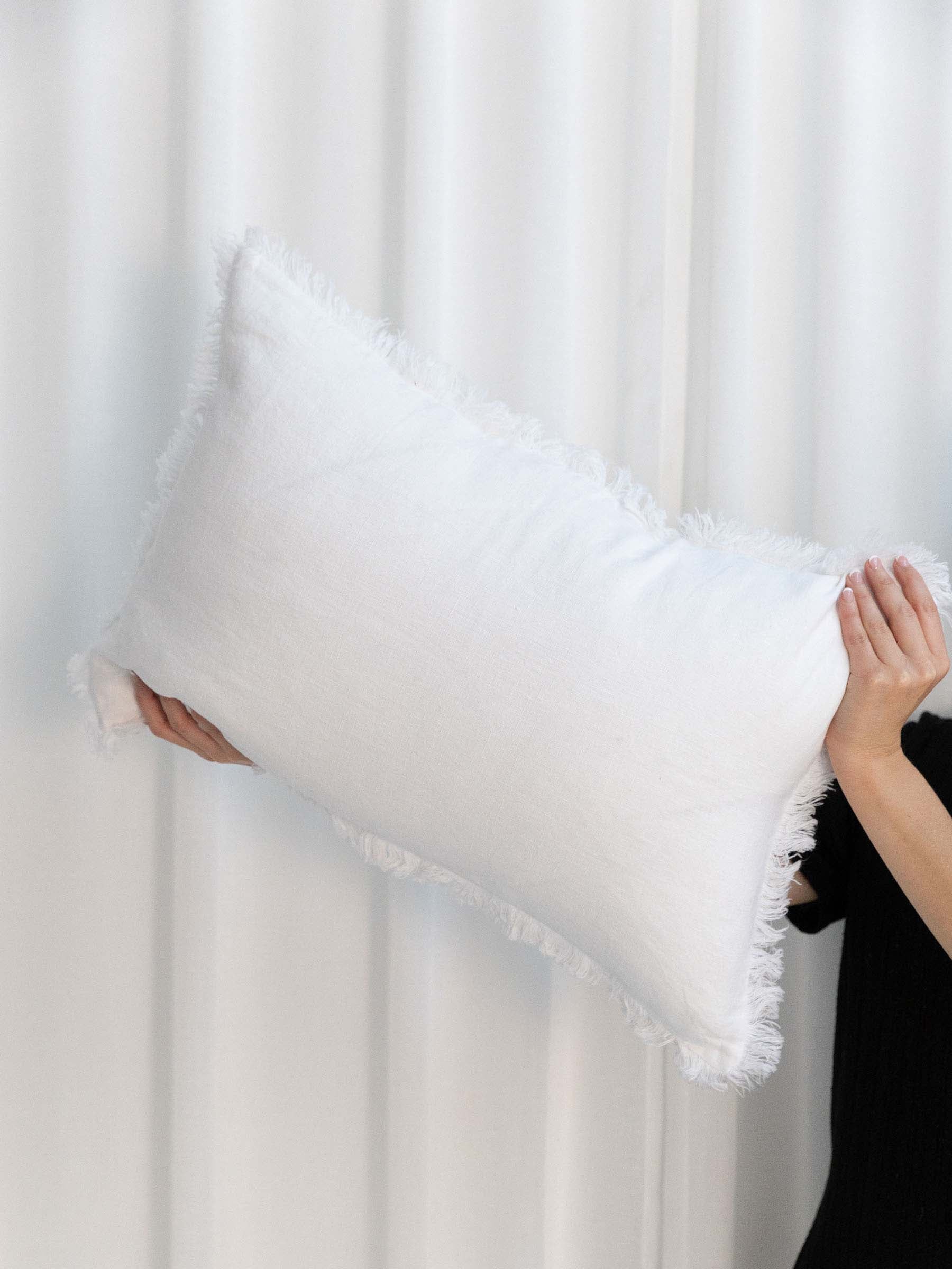 Milo Fringed Linen Cushion White