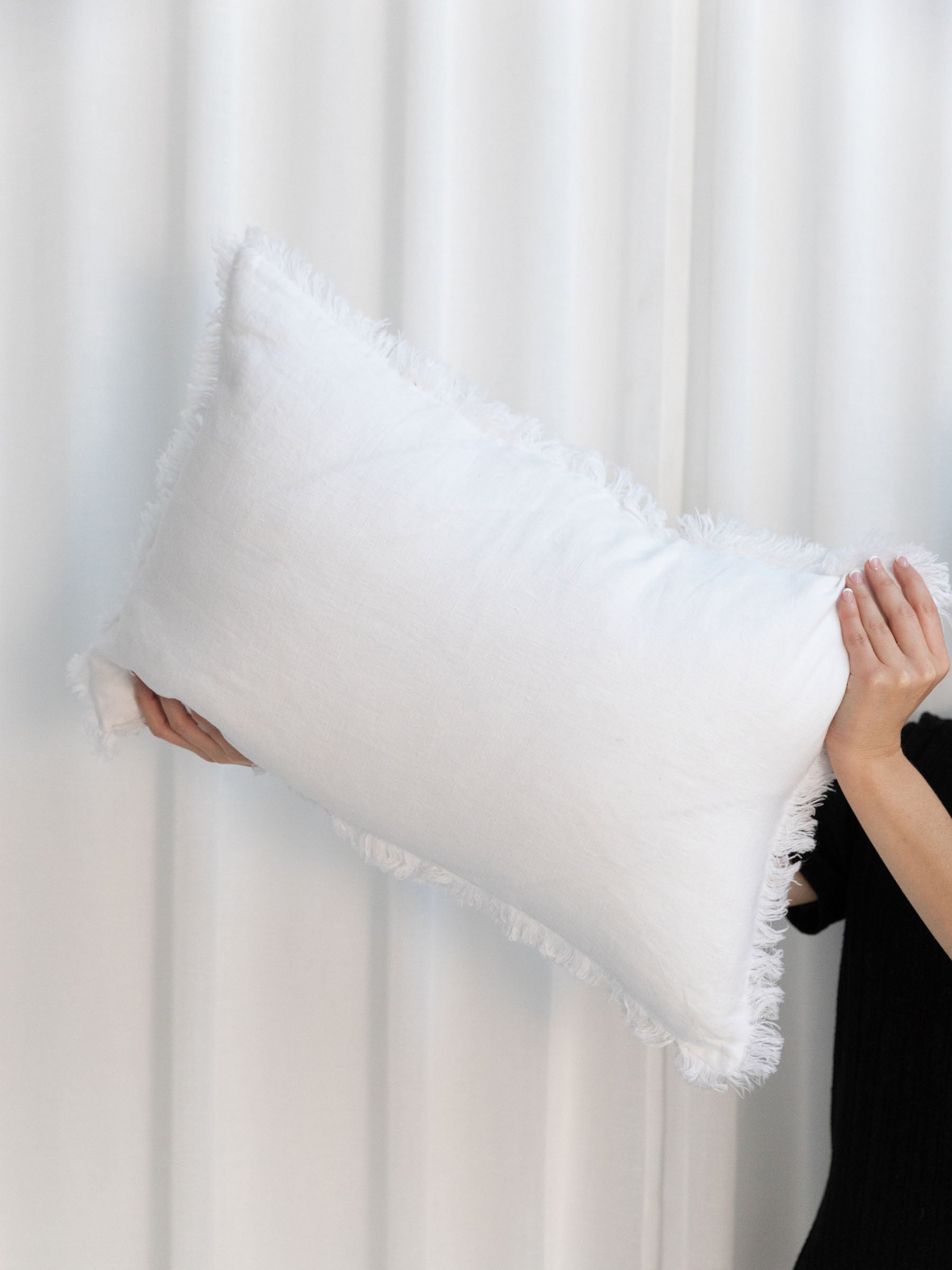 Milo Fringed Linen Cushion White